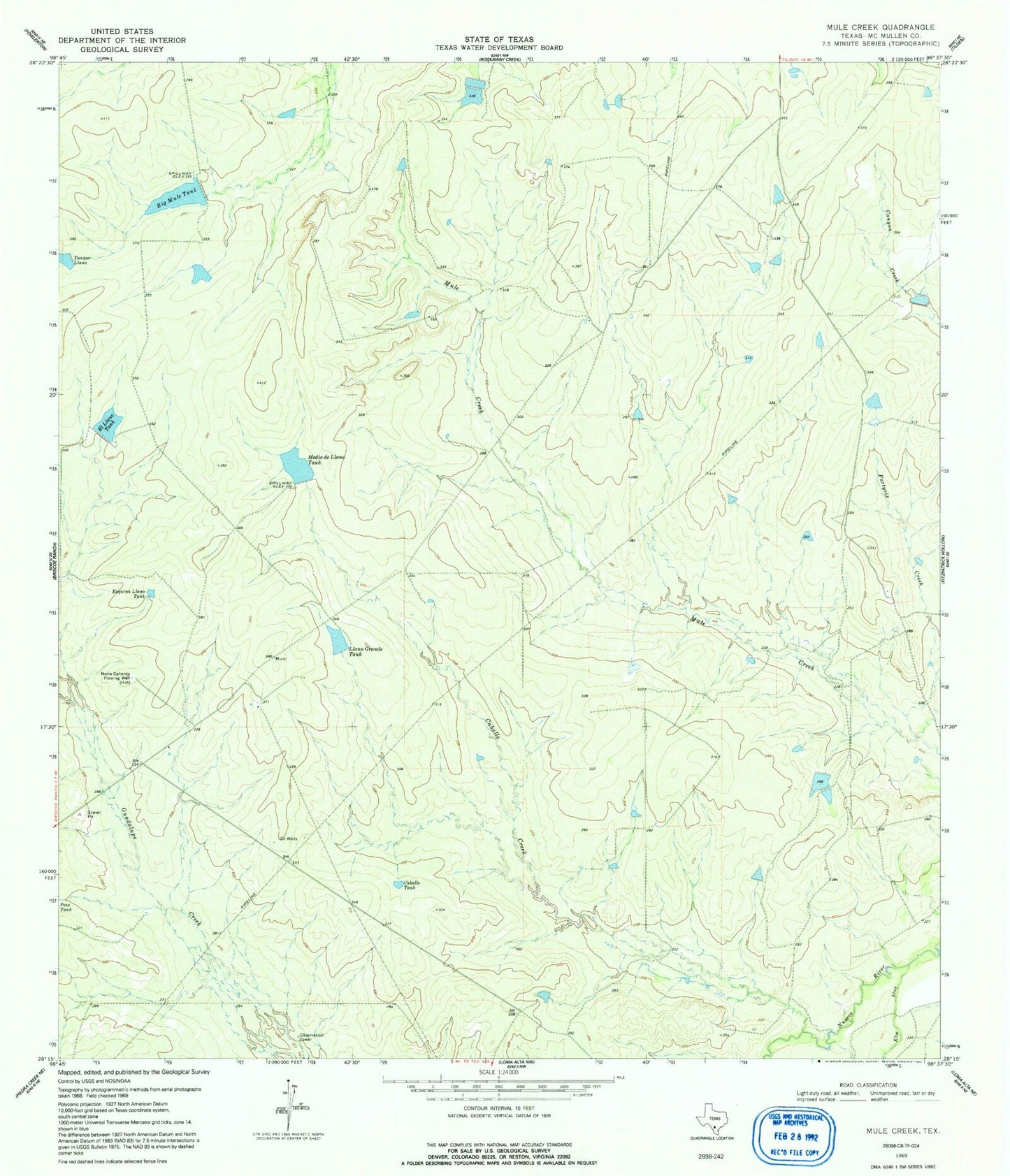Classic USGS Mule Creek Texas 7.5'x7.5' Topo Map Image