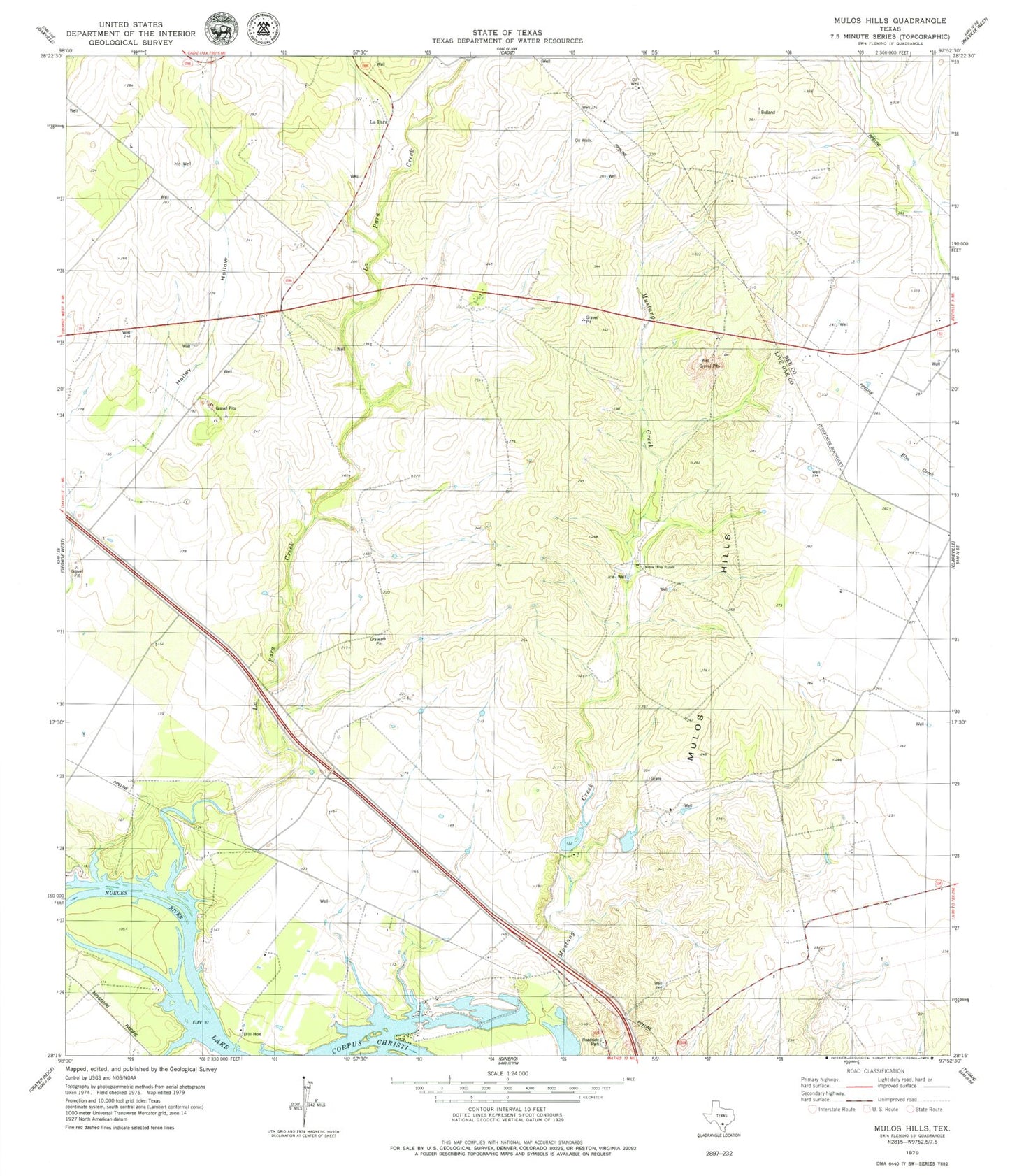 Classic USGS Mulos Hills Texas 7.5'x7.5' Topo Map Image