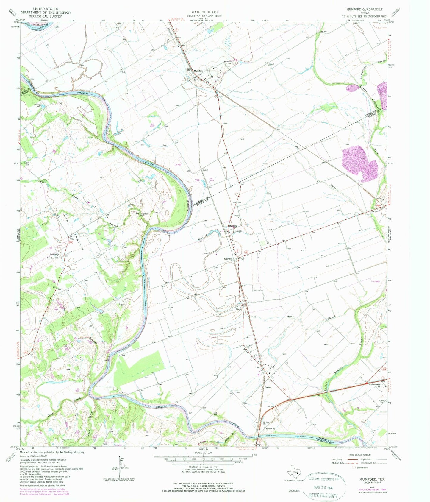 Classic USGS Mumford Texas 7.5'x7.5' Topo Map Image