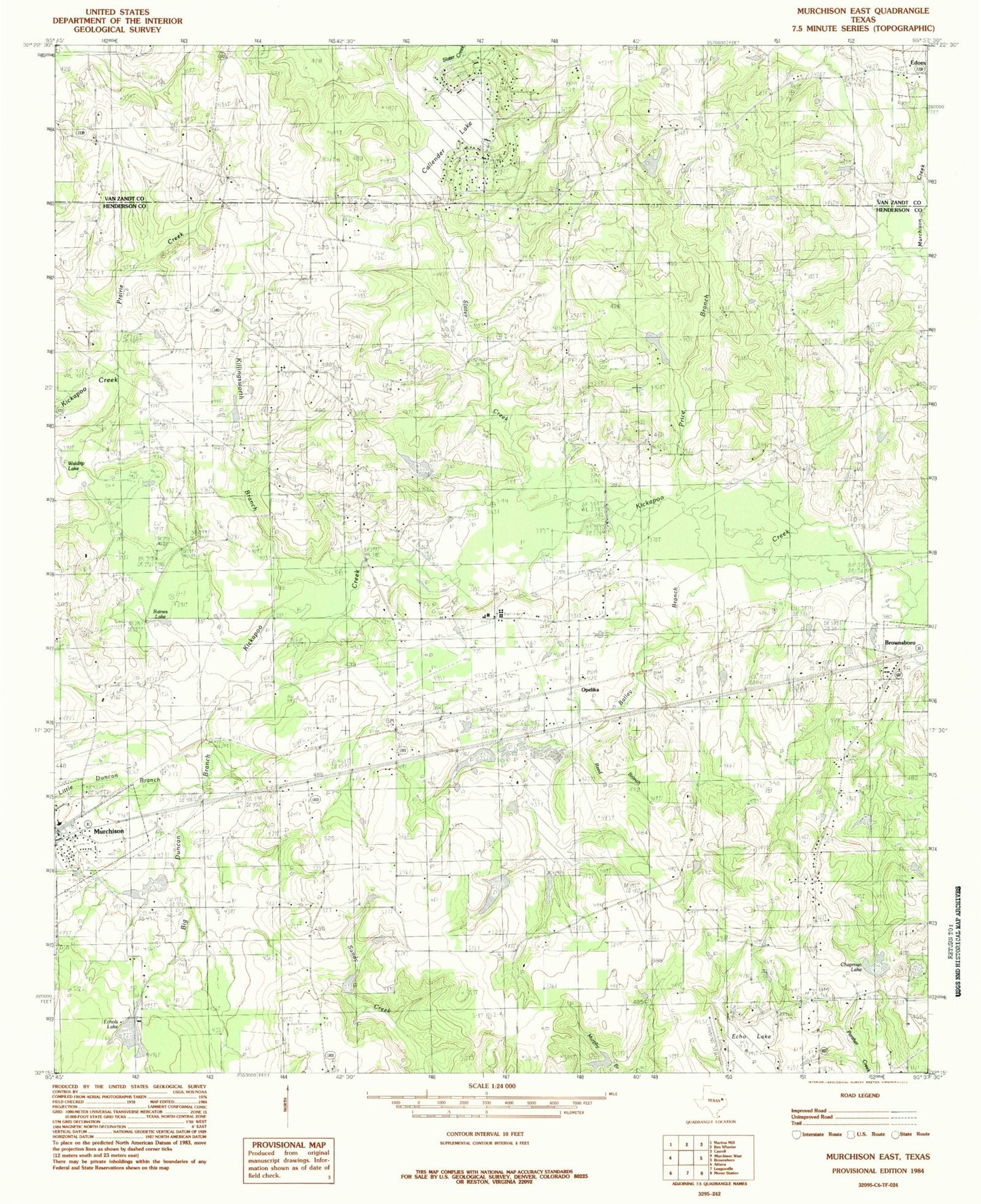 Classic USGS Murchison East Texas 7.5'x7.5' Topo Map Image