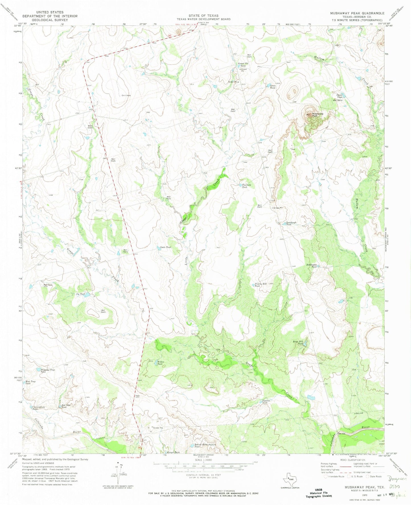 Classic USGS Mushaway Peak Texas 7.5'x7.5' Topo Map Image