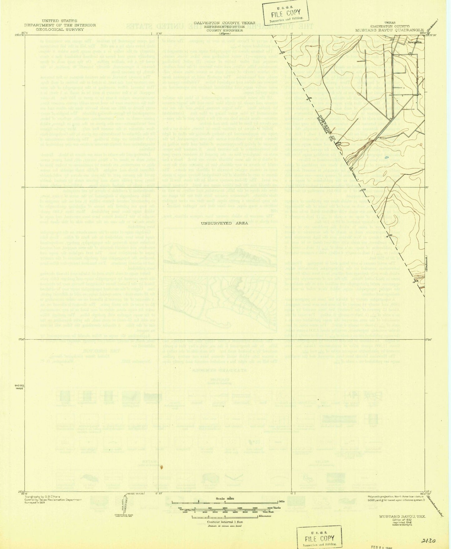 Classic USGS Mustang Bayou Texas 7.5'x7.5' Topo Map Image
