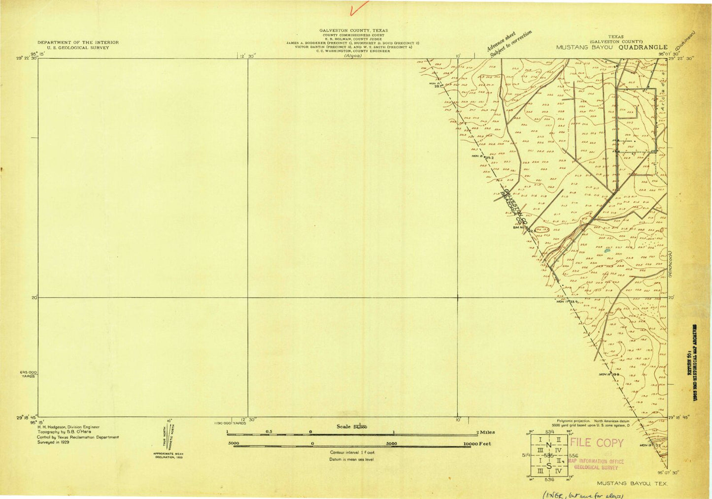Classic USGS Mustang Bayou Texas 7.5'x7.5' Topo Map Image