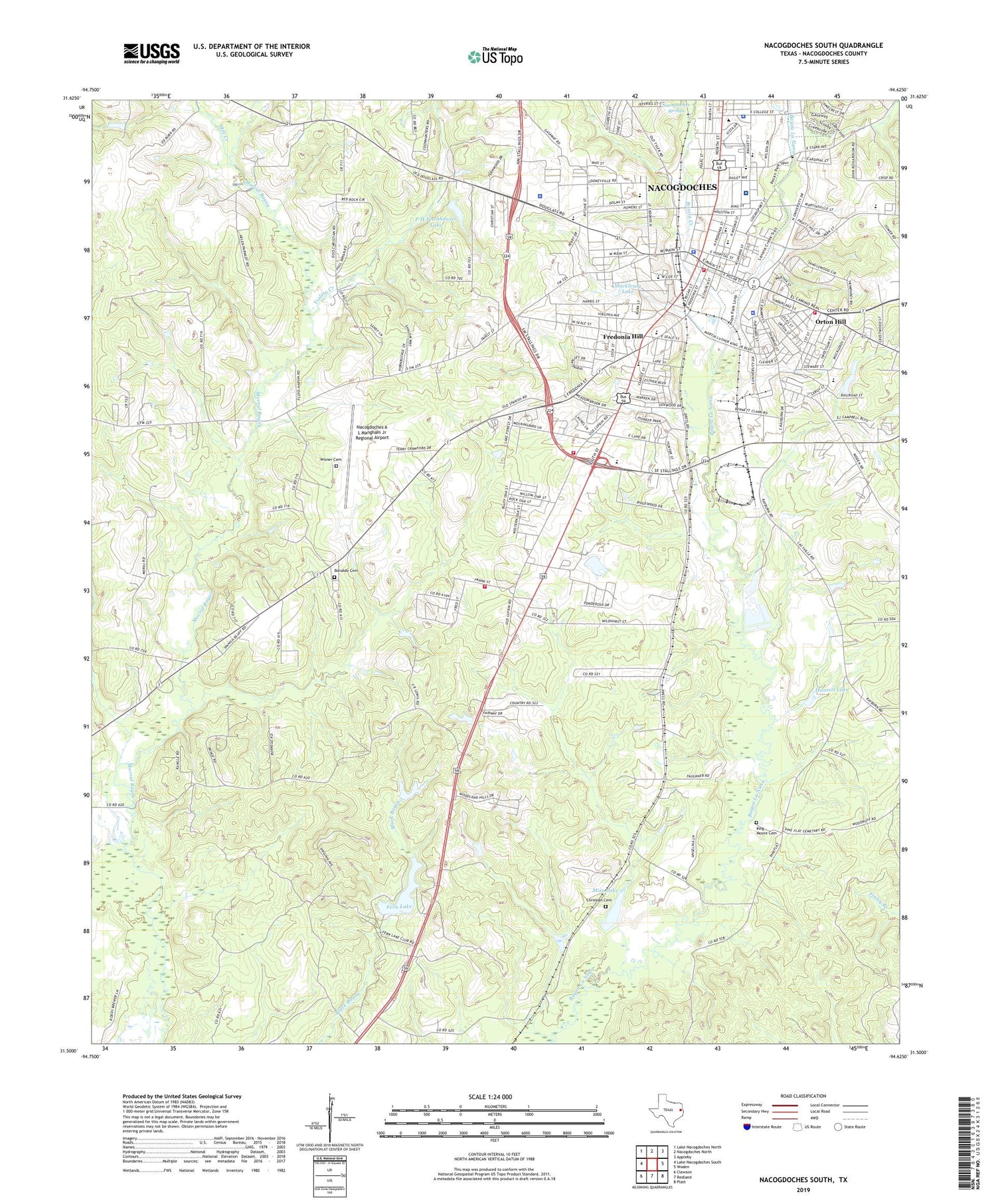 Nacogdoches South Texas US Topo Map Image