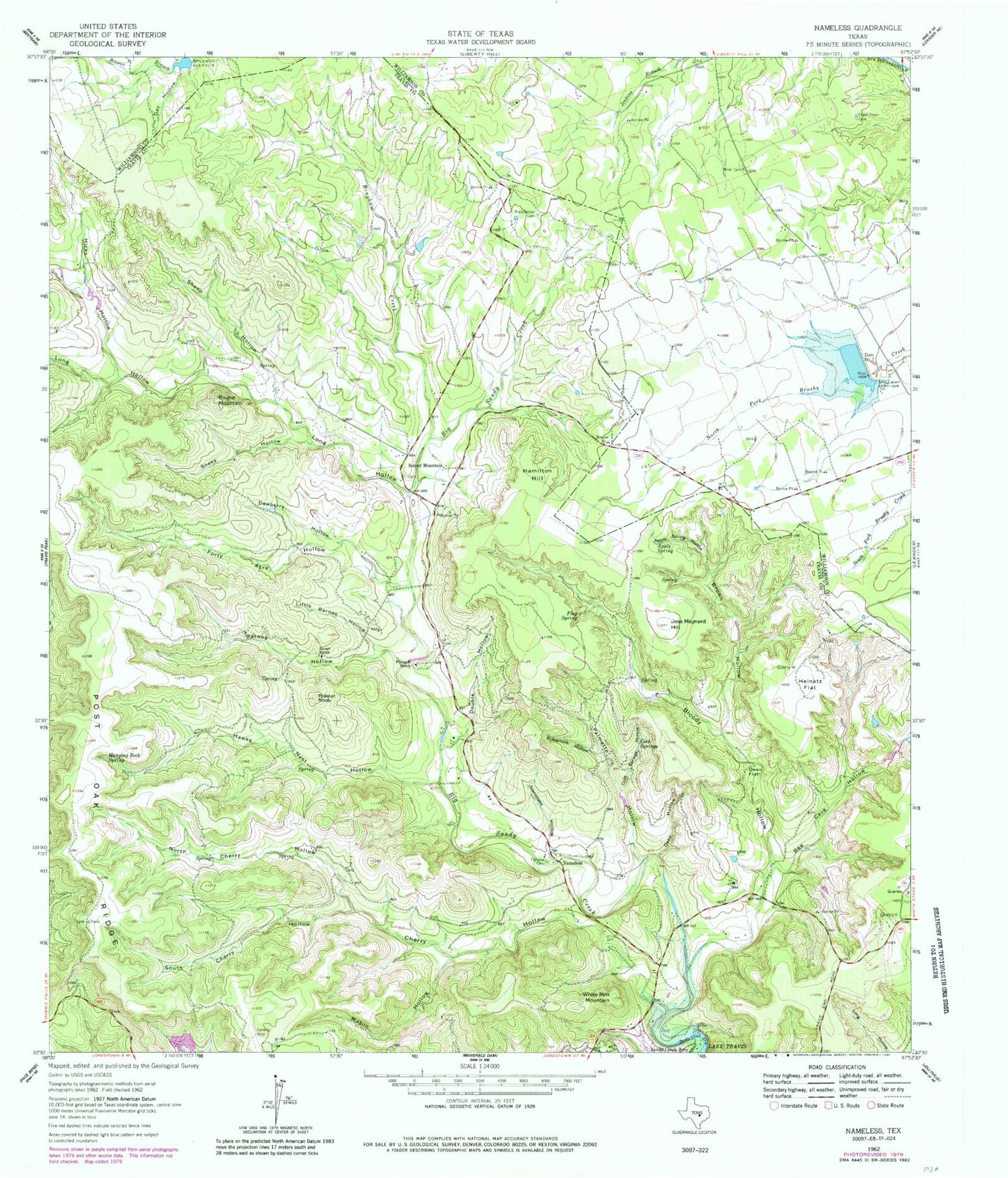 Classic USGS Nameless Texas 7.5'x7.5' Topo Map Image