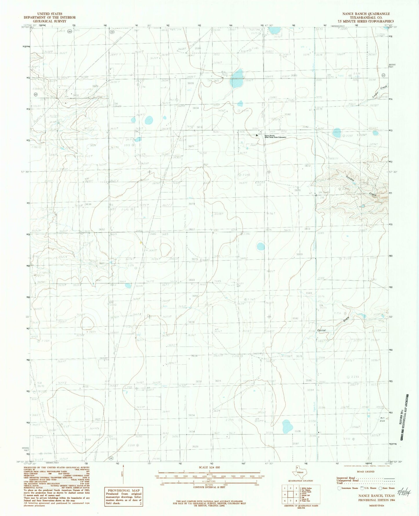 Classic USGS Nance Ranch Texas 7.5'x7.5' Topo Map Image
