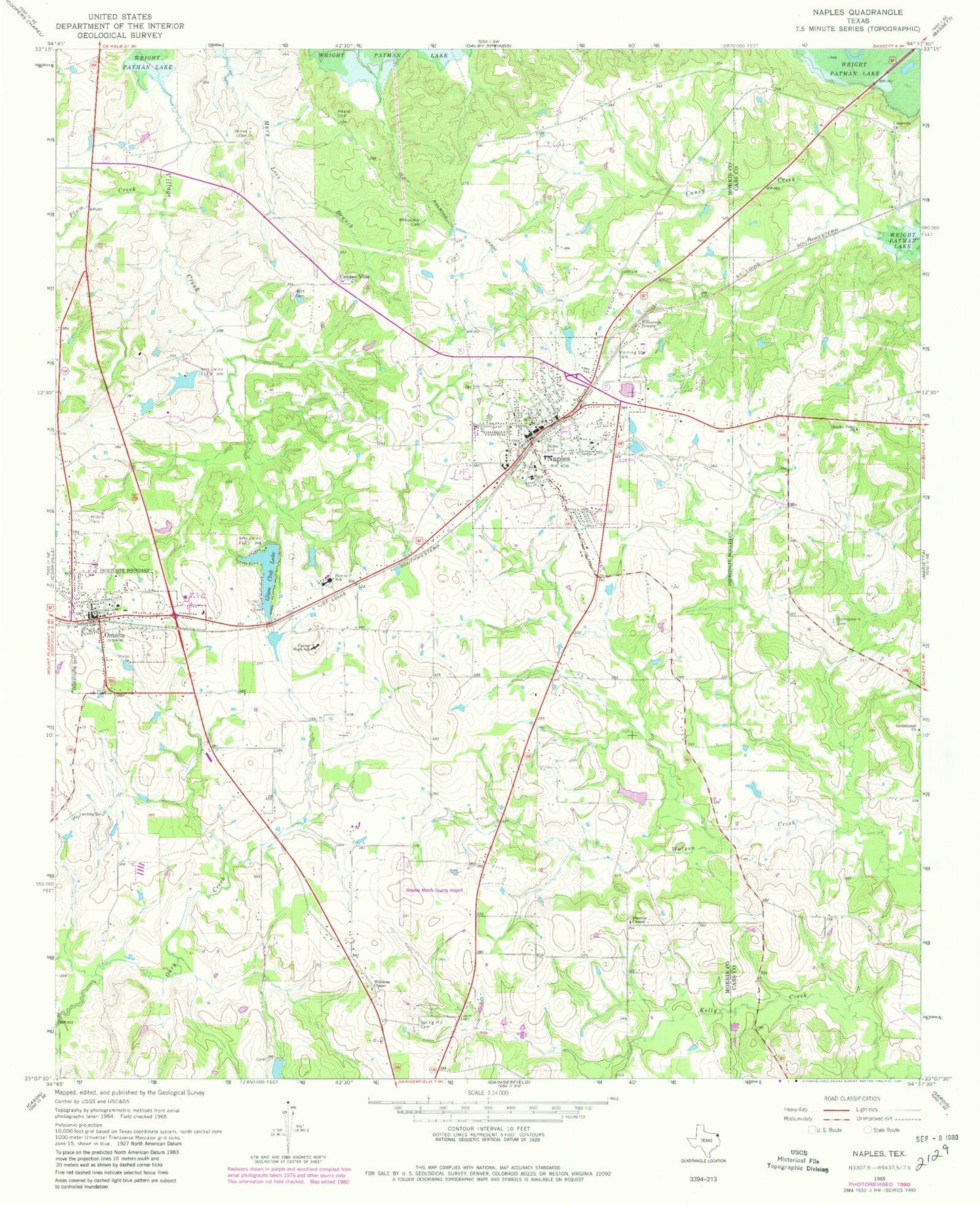 Classic USGS Naples Texas 7.5'x7.5' Topo Map Image