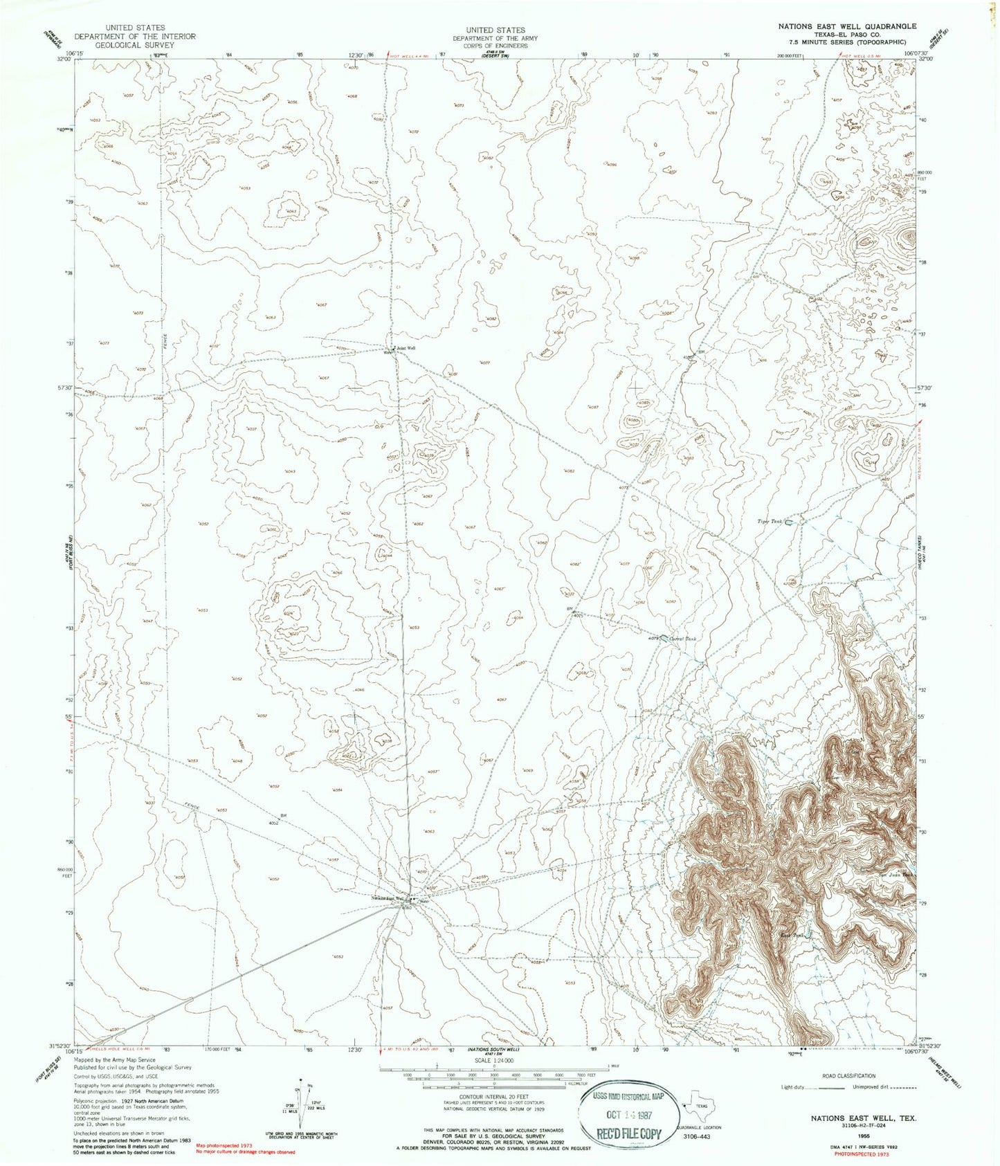 Classic USGS Nations East Well Texas 7.5'x7.5' Topo Map Image