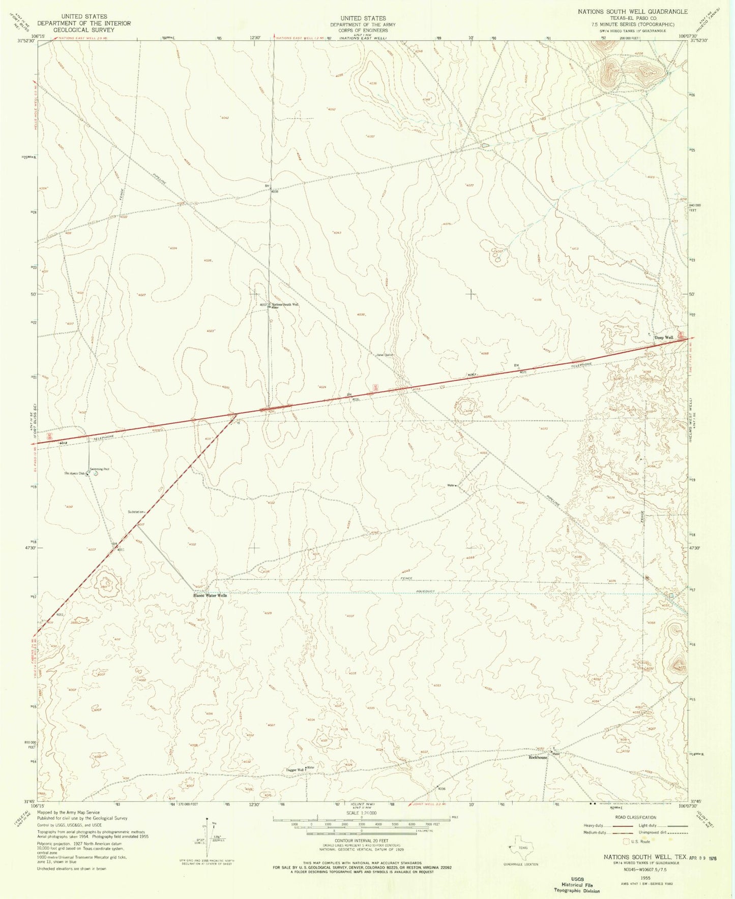 Classic USGS Nations South Well Texas 7.5'x7.5' Topo Map Image