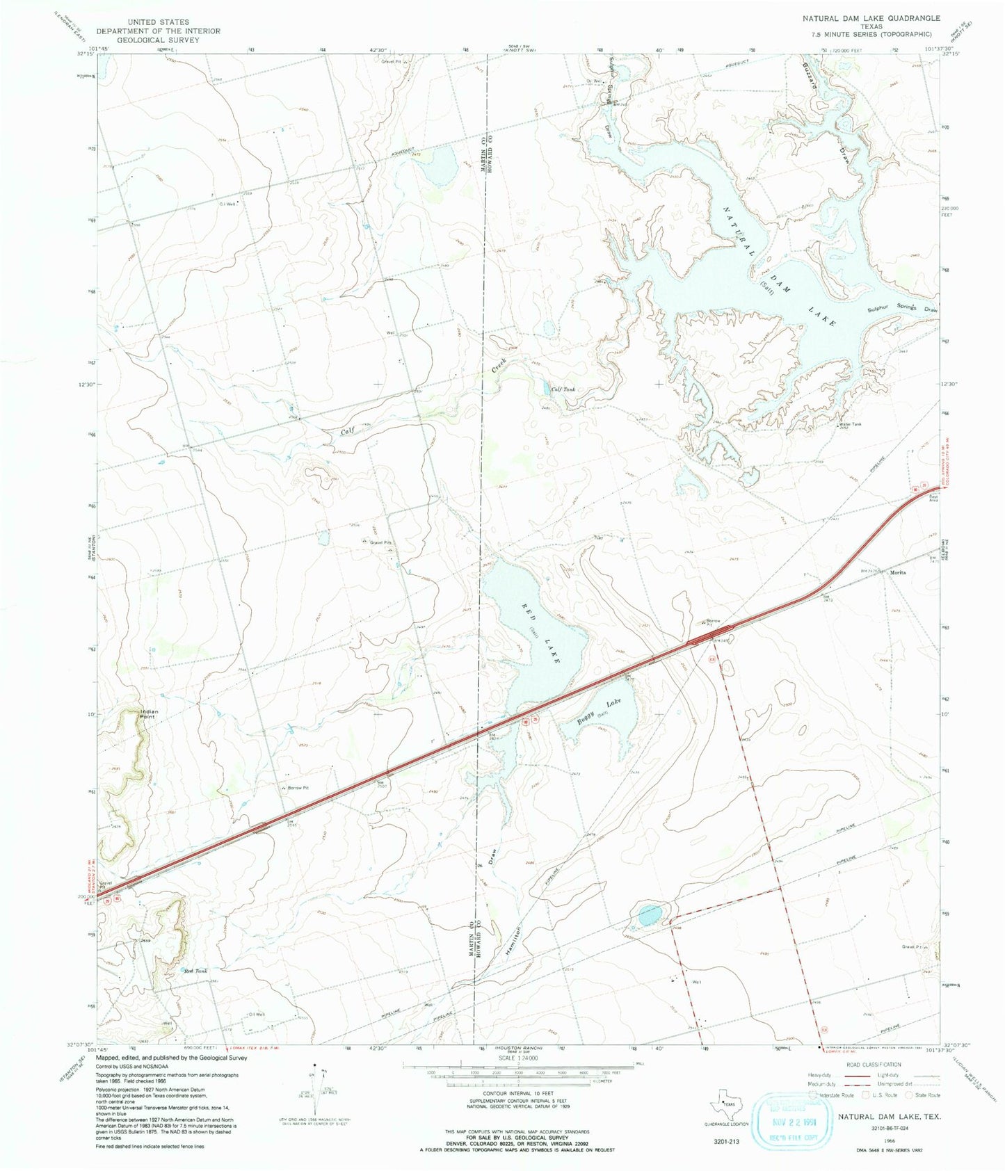 Classic USGS Natural Dam Lake Texas 7.5'x7.5' Topo Map Image