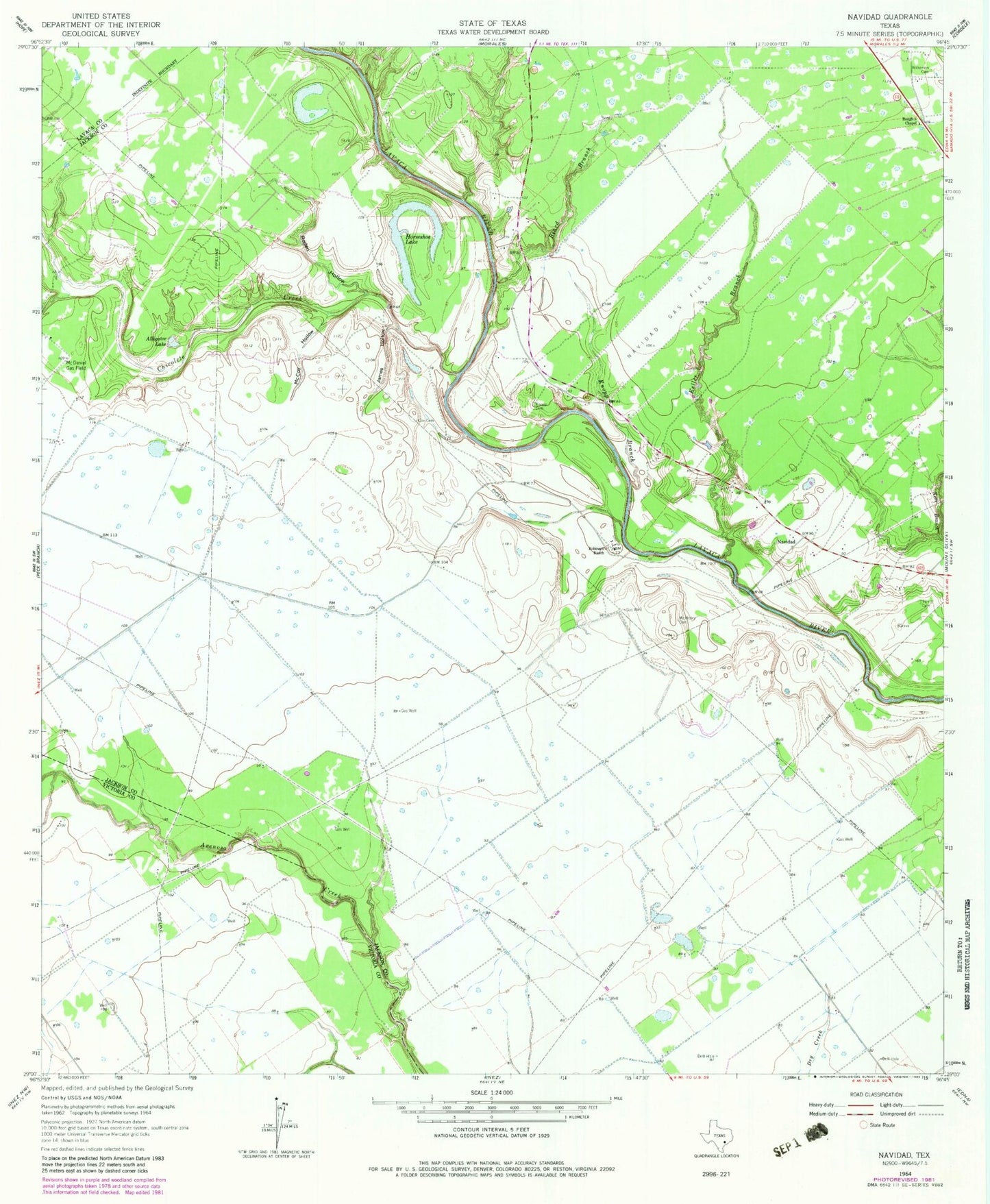 Classic USGS Navidad Texas 7.5'x7.5' Topo Map Image