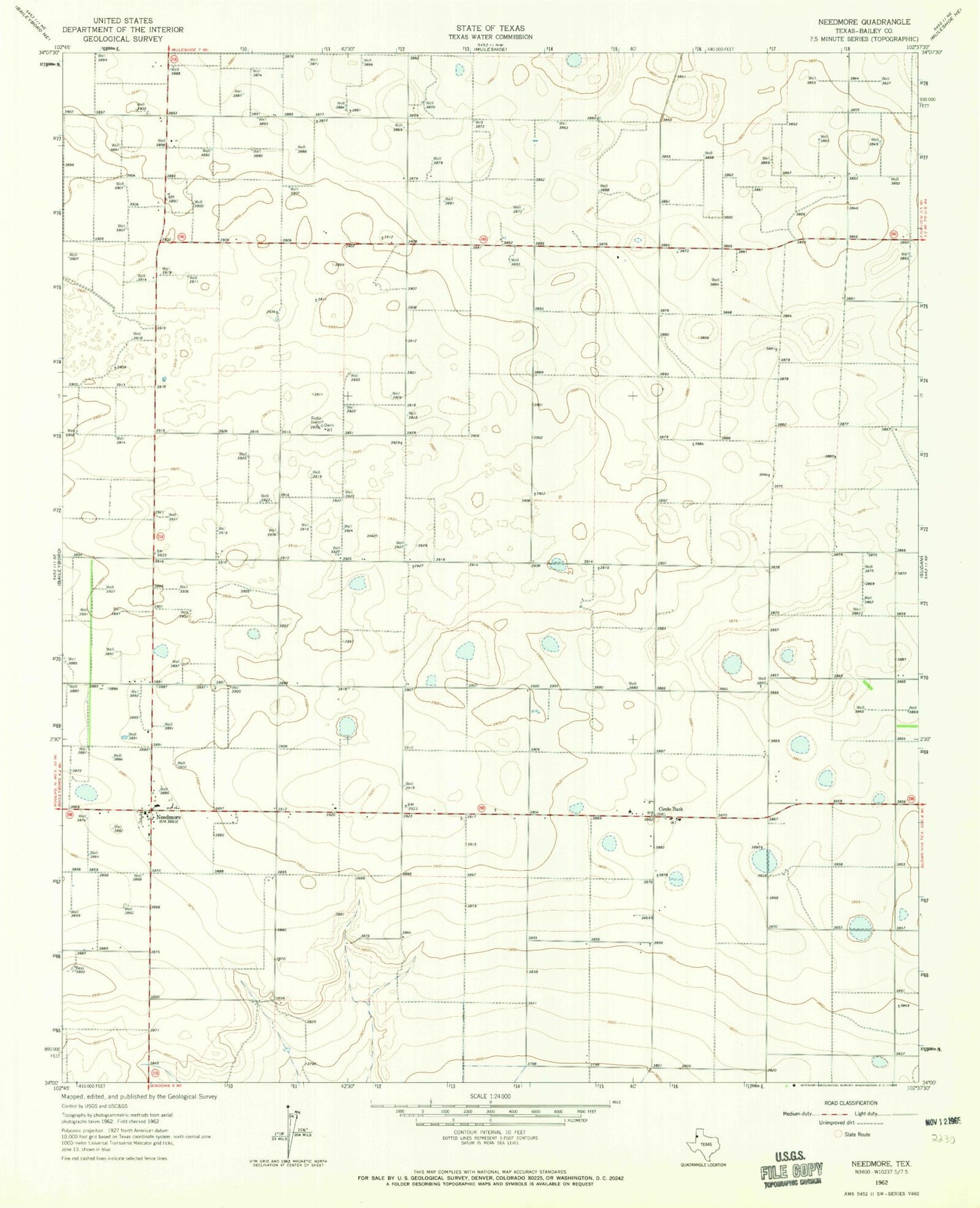 Classic USGS Needmore Texas 7.5'x7.5' Topo Map Image