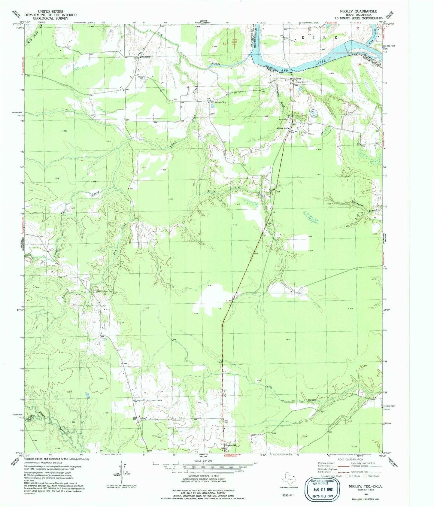 Classic USGS Negley Texas 7.5'x7.5' Topo Map Image
