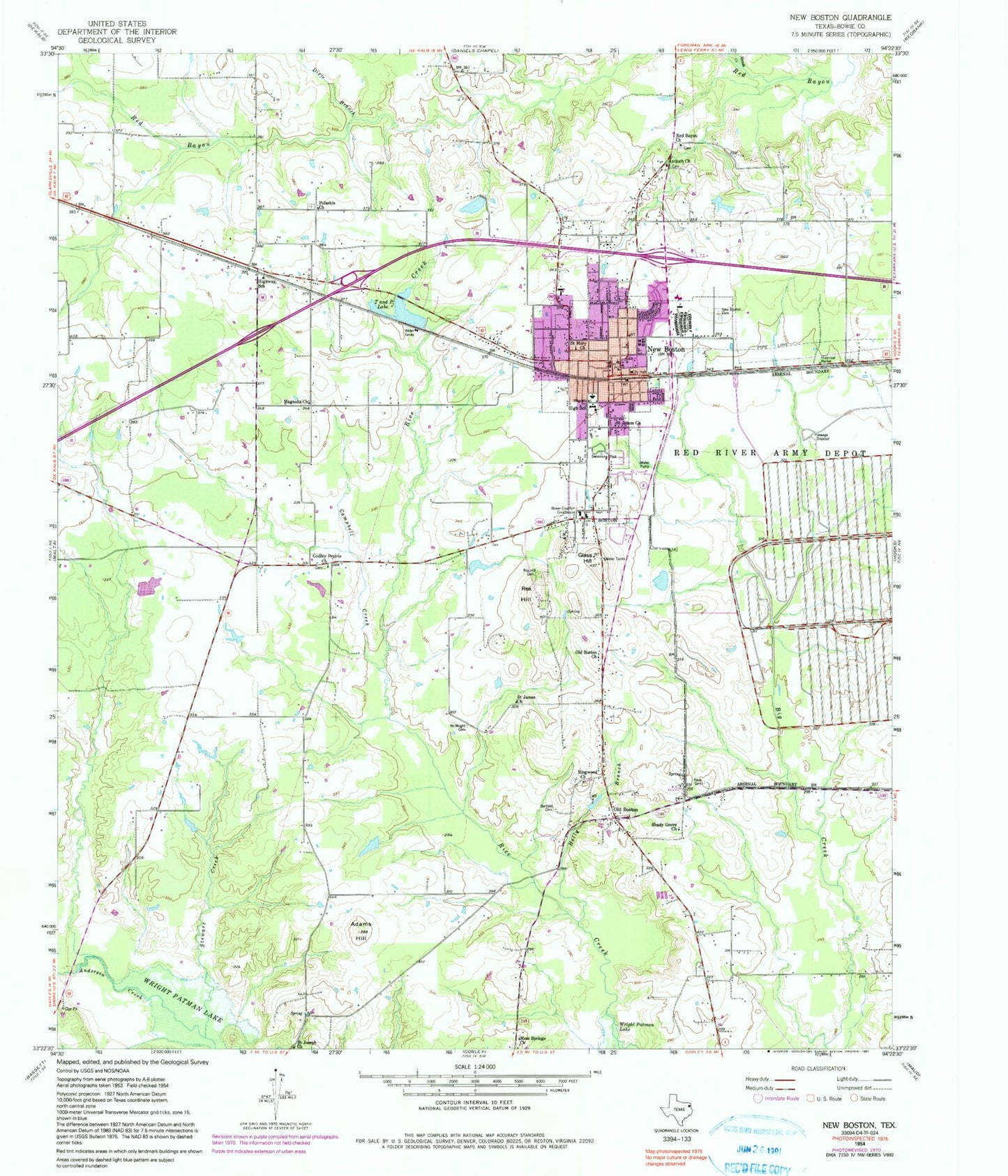 Classic USGS New Boston Texas 7.5'x7.5' Topo Map Image