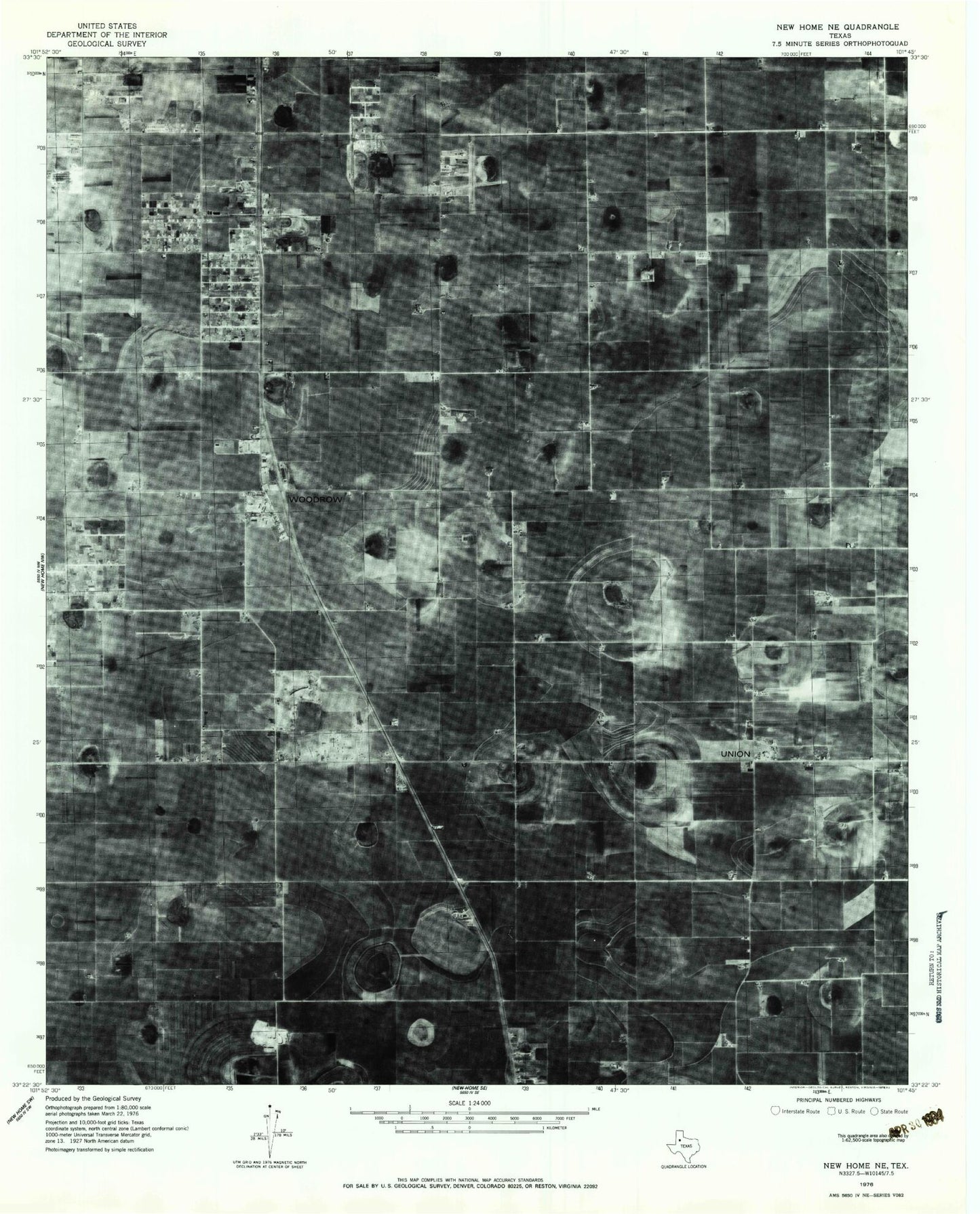 Classic USGS Woodrow Texas 7.5'x7.5' Topo Map Image