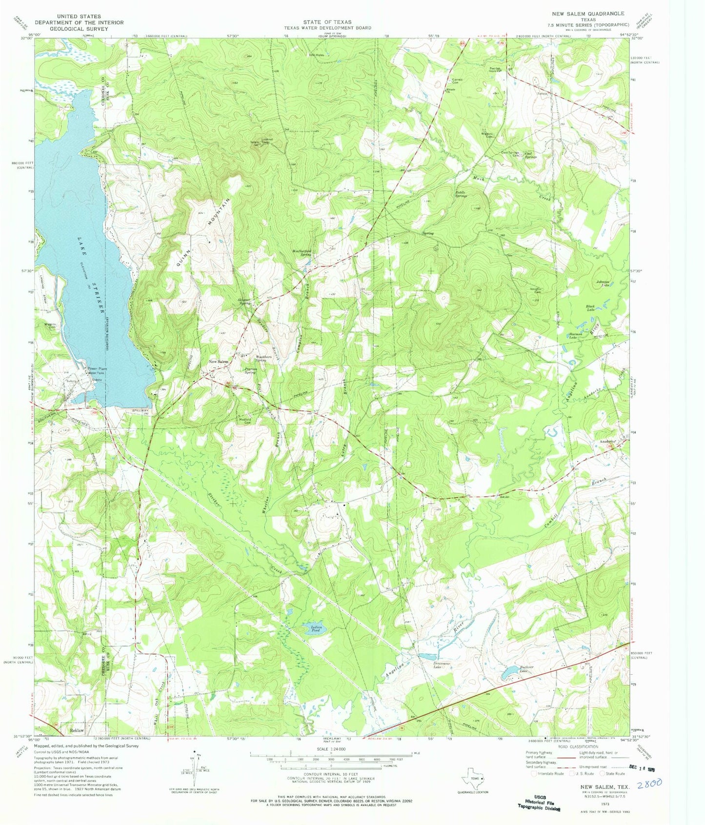 Classic USGS New Salem Texas 7.5'x7.5' Topo Map Image