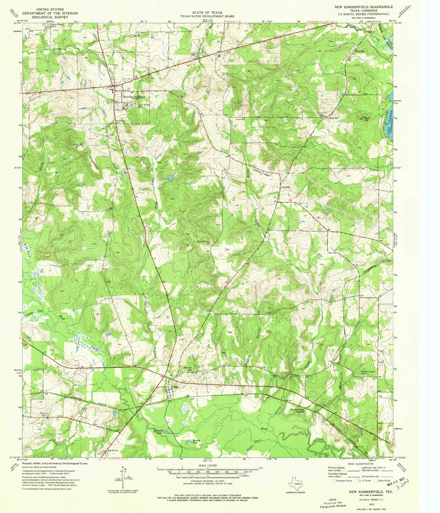 Classic USGS New Summerfield Texas 7.5'x7.5' Topo Map Image