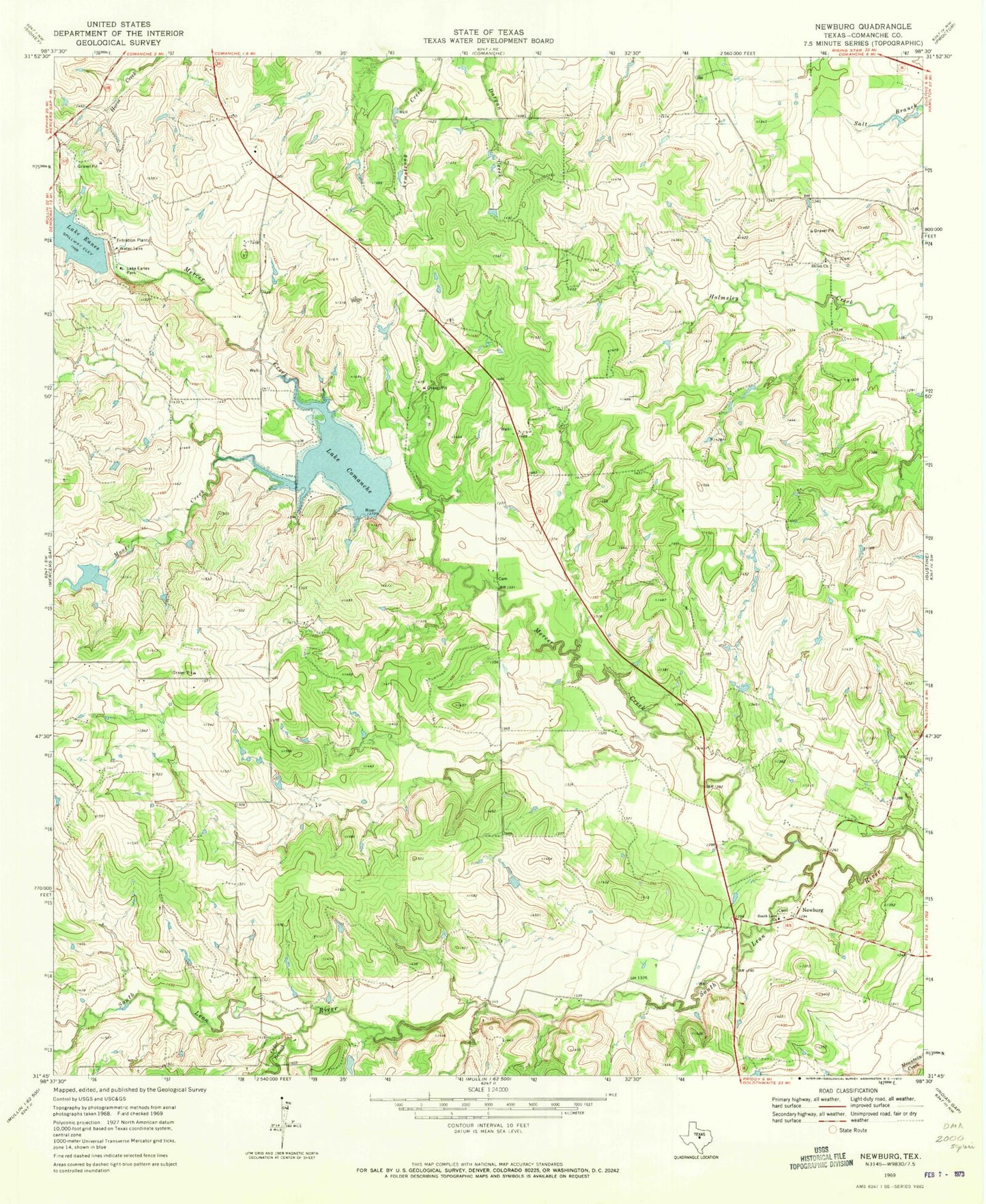 Classic USGS Newburg Texas 7.5'x7.5' Topo Map Image