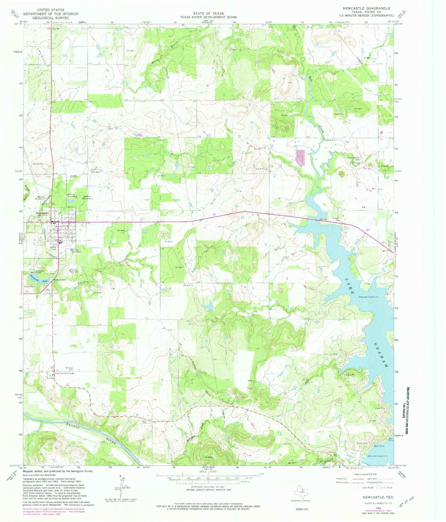 Classic USGS Newcastle Texas 7.5'x7.5' Topo Map Image
