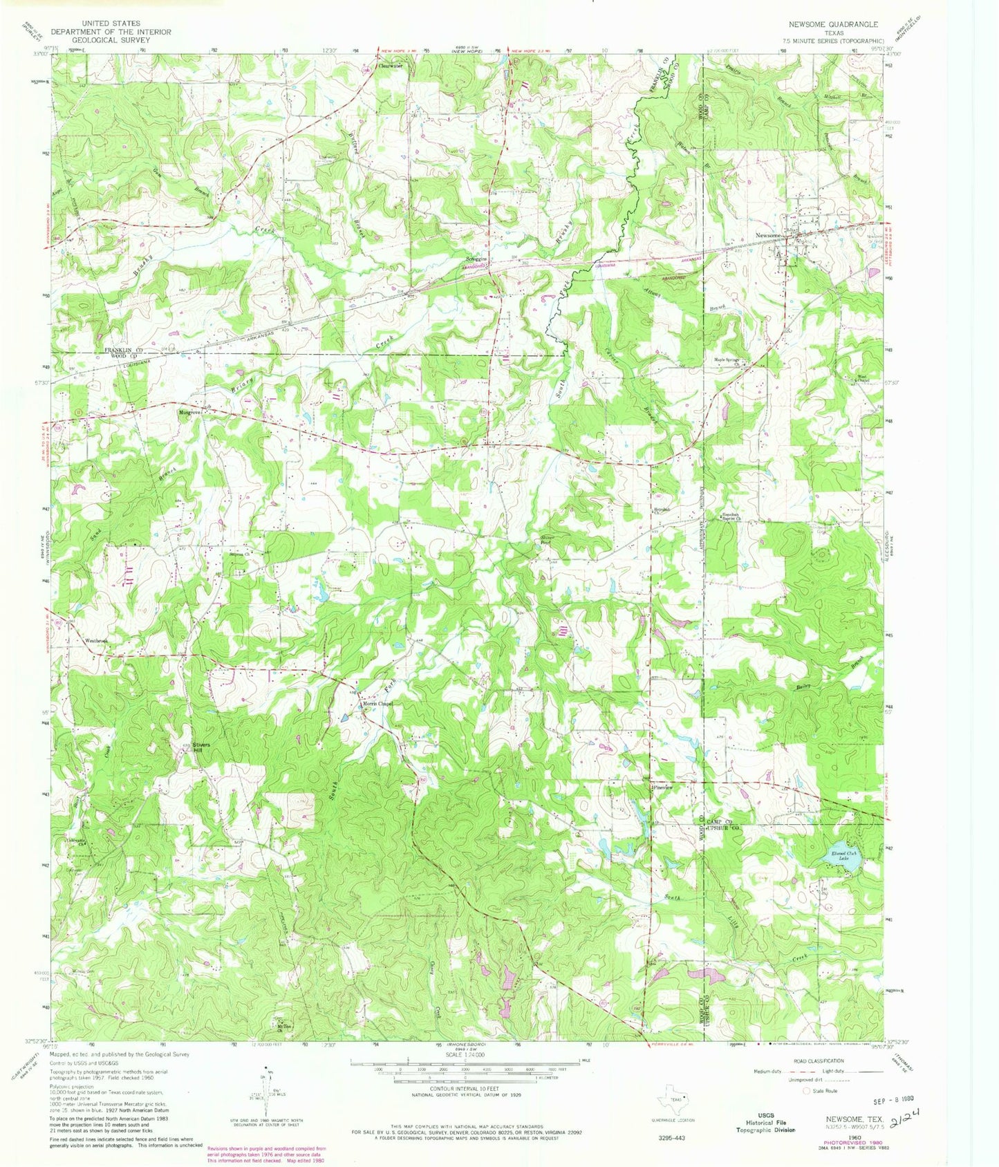 Classic USGS Newsome Texas 7.5'x7.5' Topo Map Image