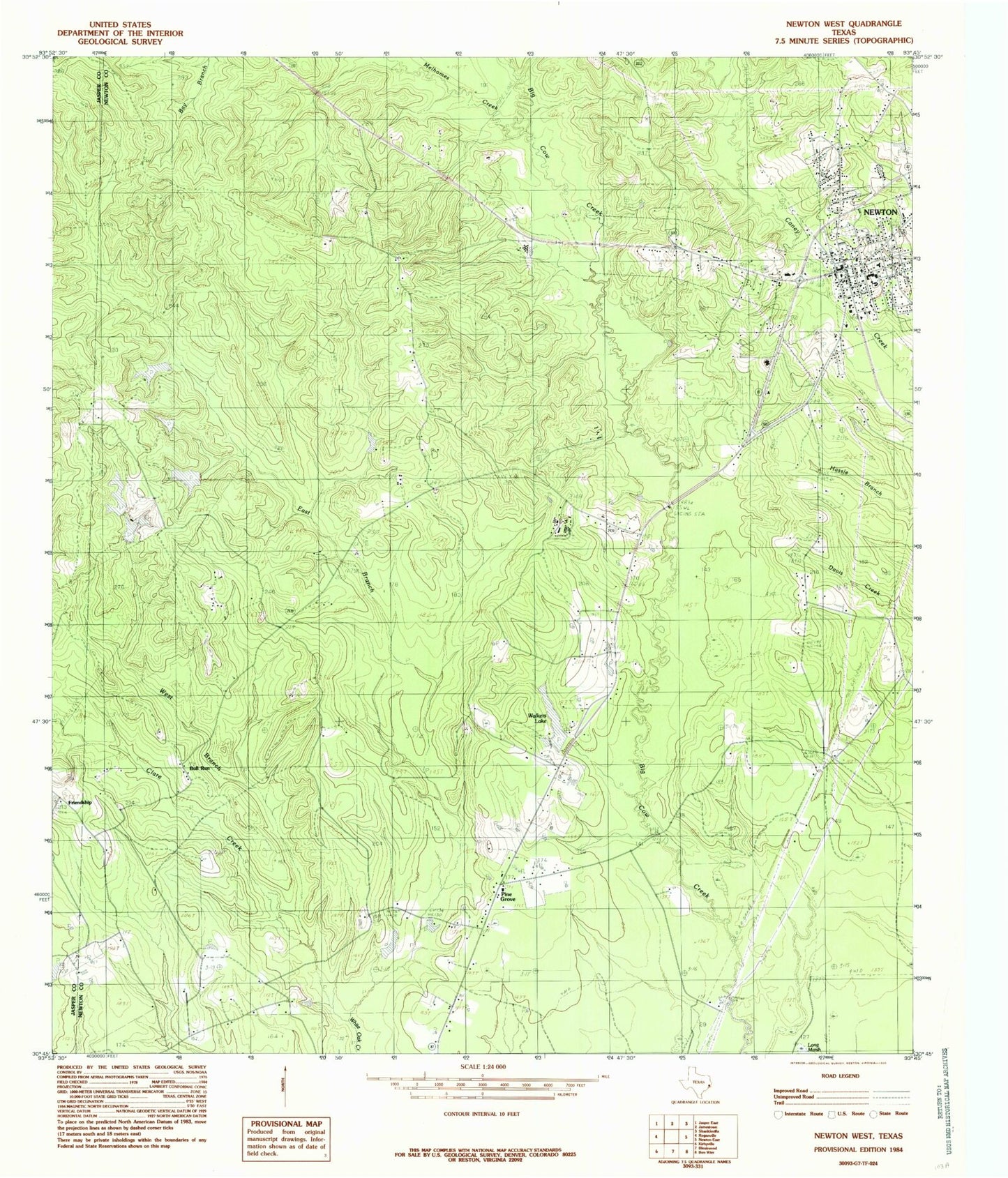 Classic USGS Newton West Texas 7.5'x7.5' Topo Map Image