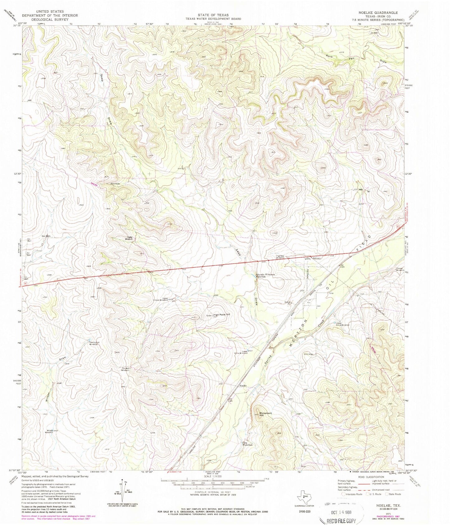 Classic USGS Noelke Texas 7.5'x7.5' Topo Map Image