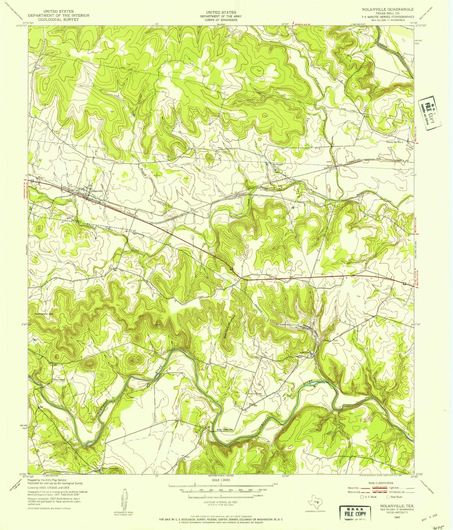 Classic USGS Nolanville Texas 7.5'x7.5' Topo Map Image