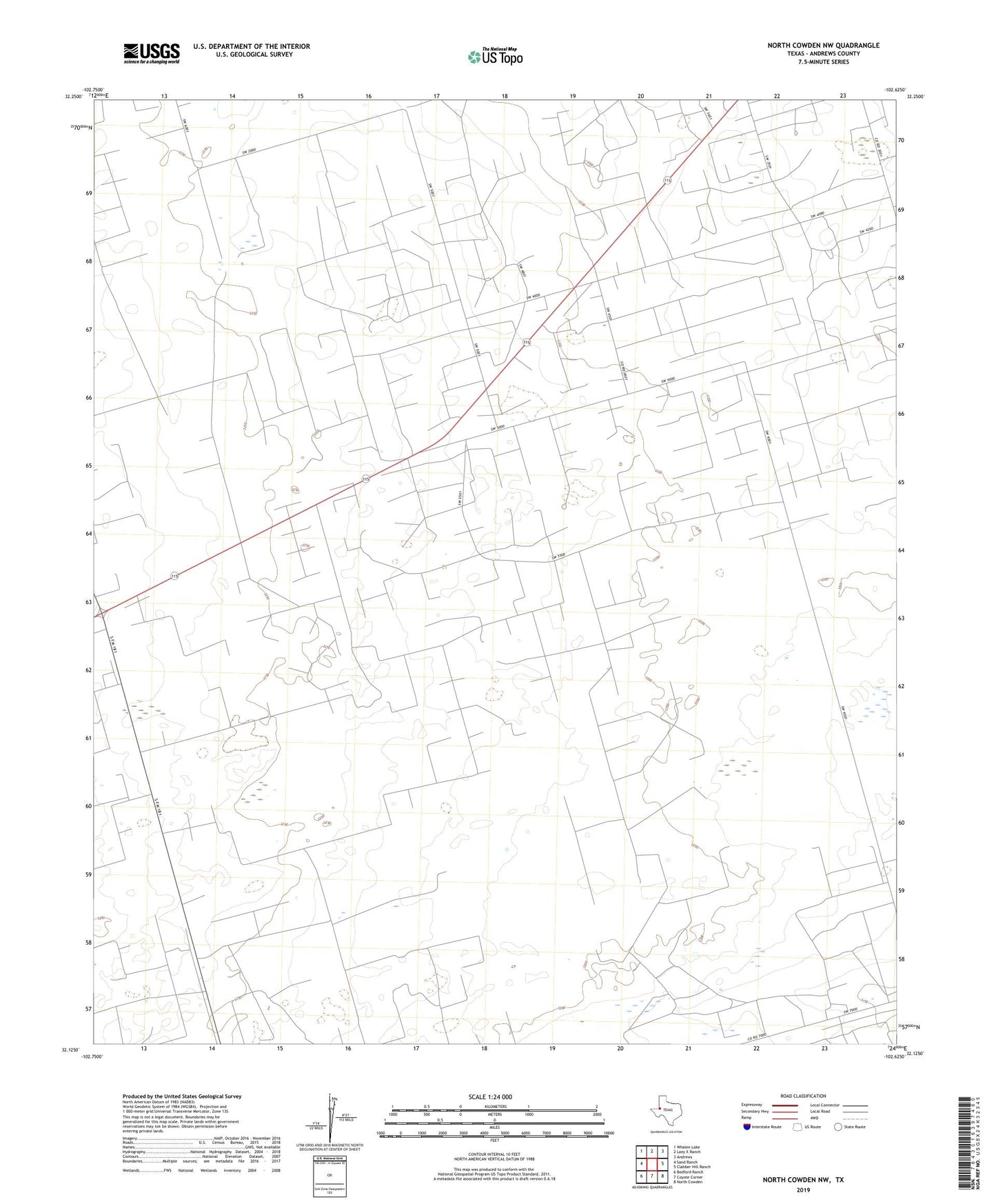 North Cowden NW Texas US Topo Map Image