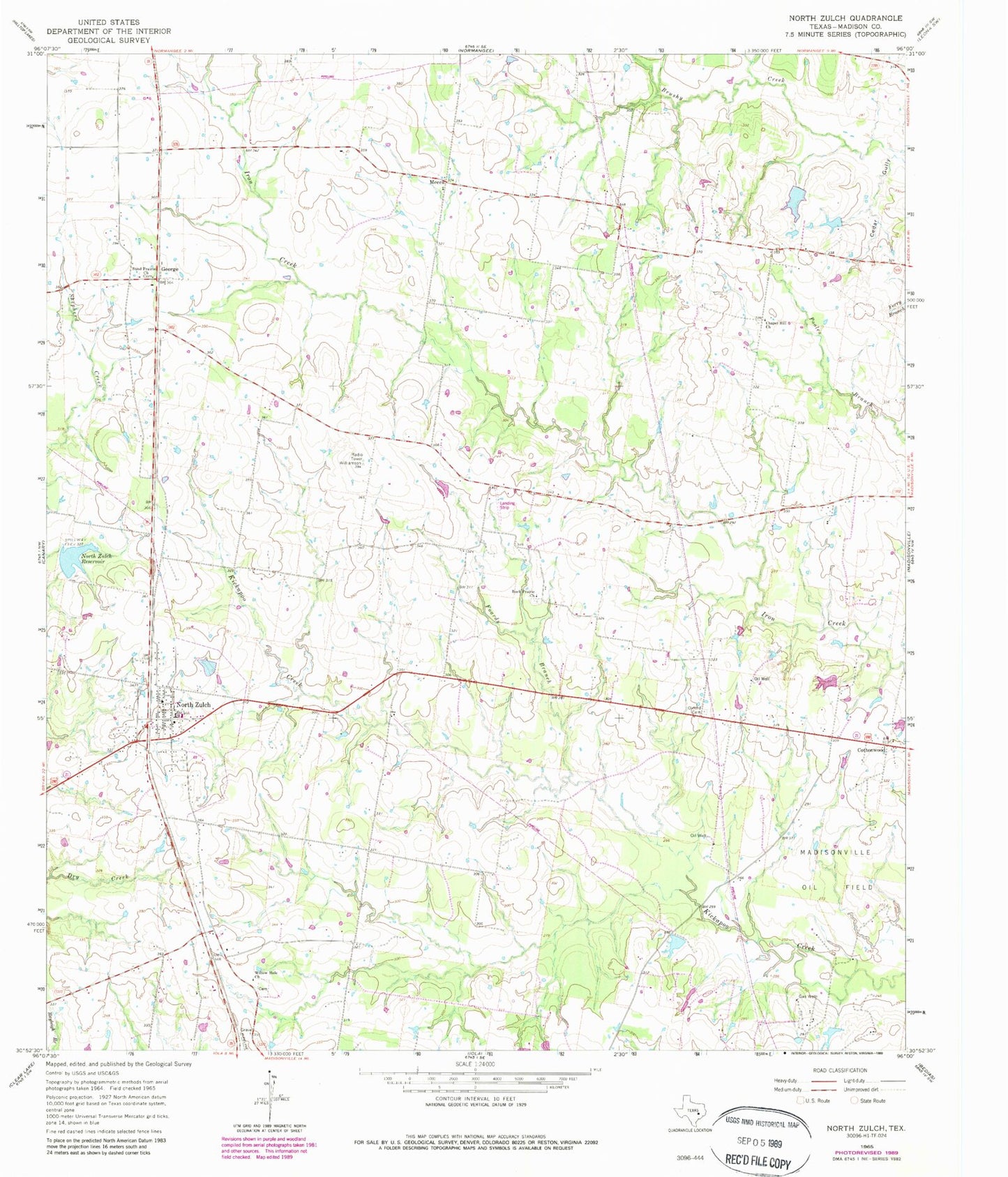 Classic USGS North Zulch Texas 7.5'x7.5' Topo Map Image