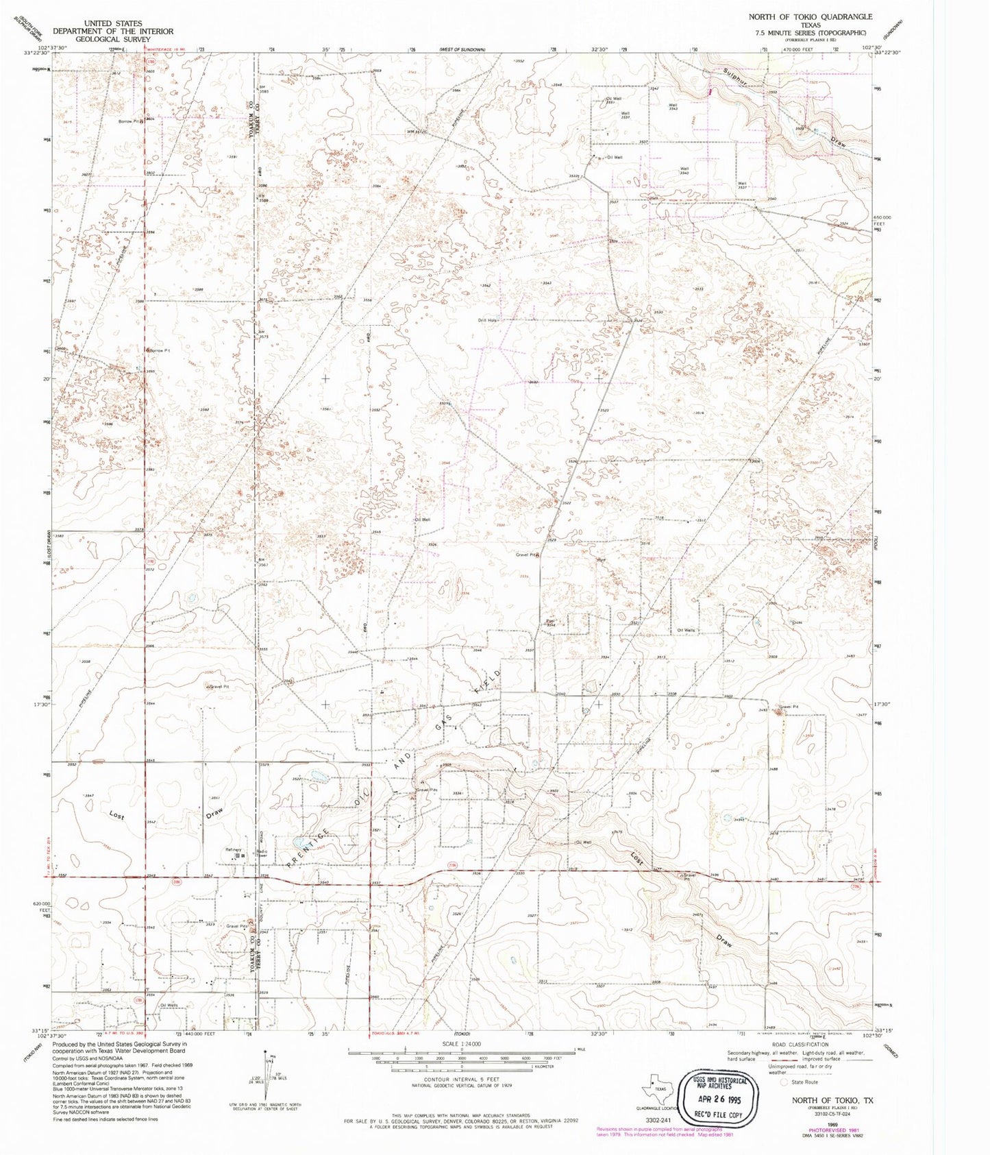 Classic USGS North of Tokio Texas 7.5'x7.5' Topo Map Image
