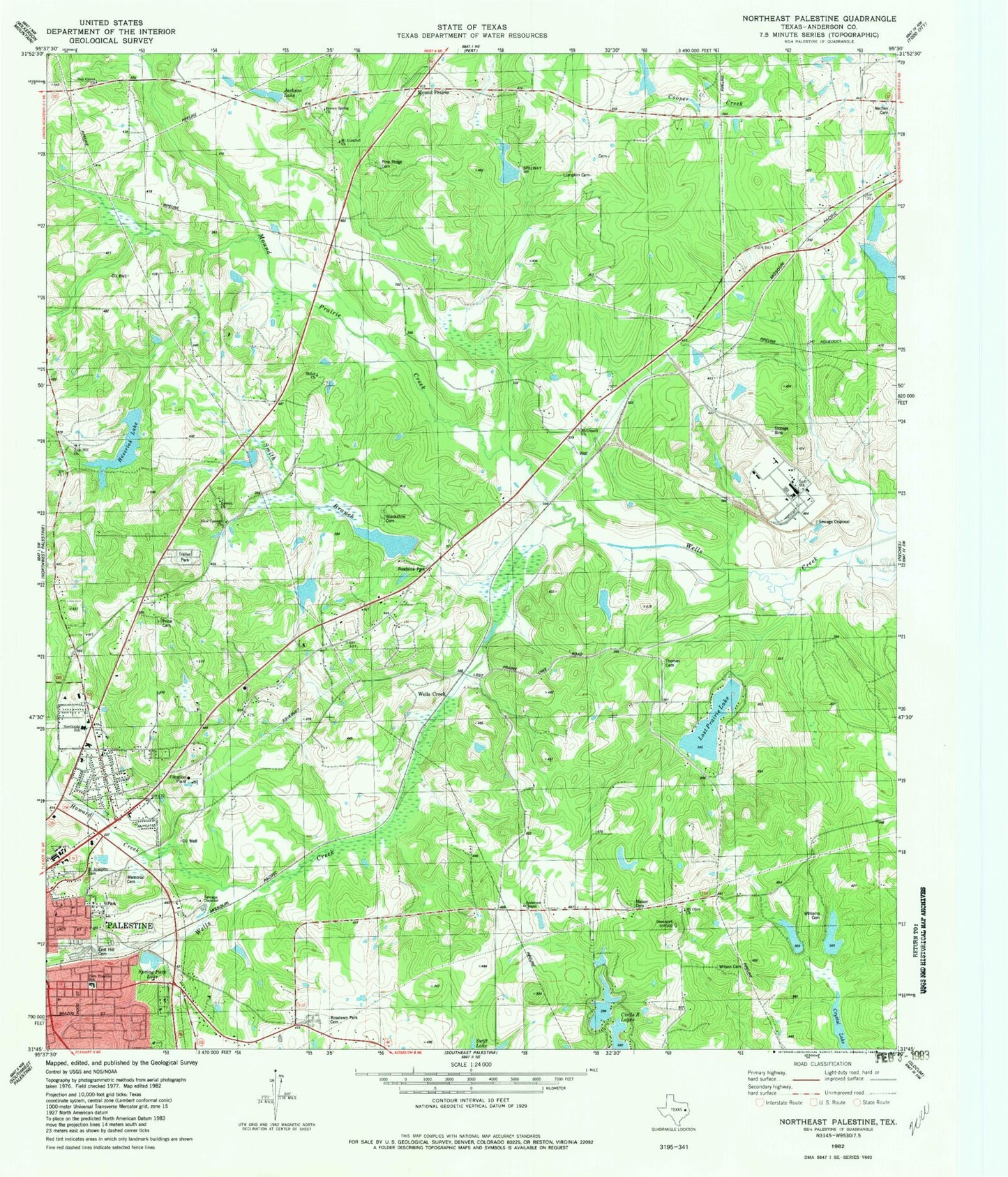 Classic USGS Northeast Palestine Texas 7.5'x7.5' Topo Map Image