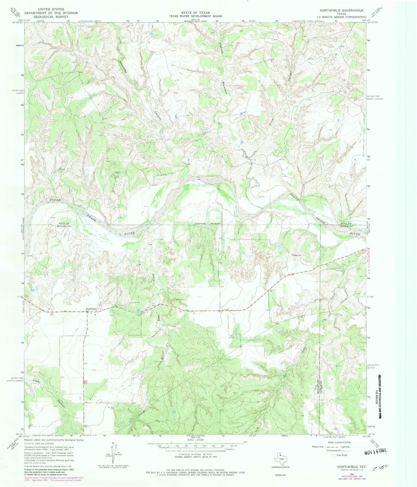 Classic USGS Northfield Texas 7.5'x7.5' Topo Map Image