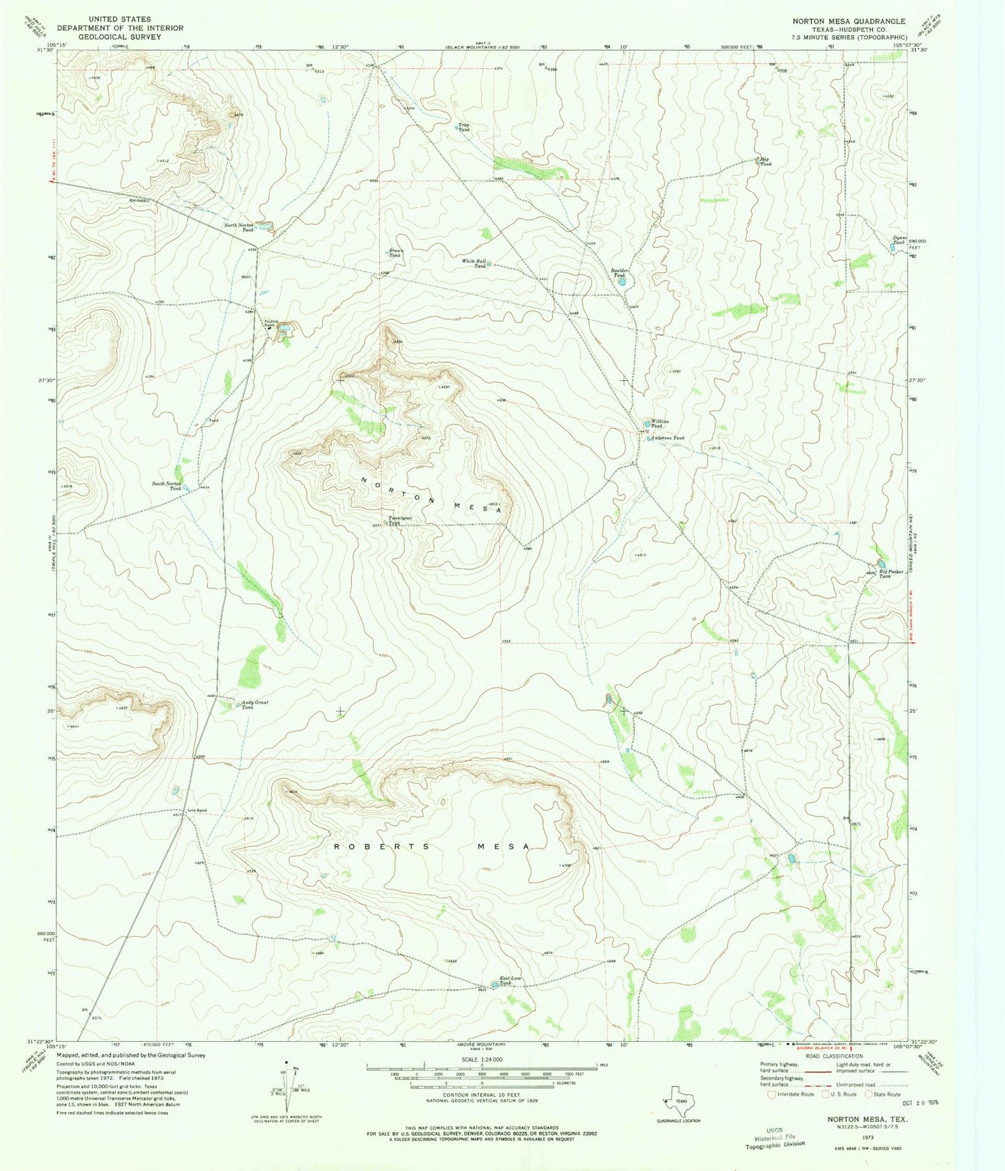 Classic USGS Norton Mesa Texas 7.5'x7.5' Topo Map Image