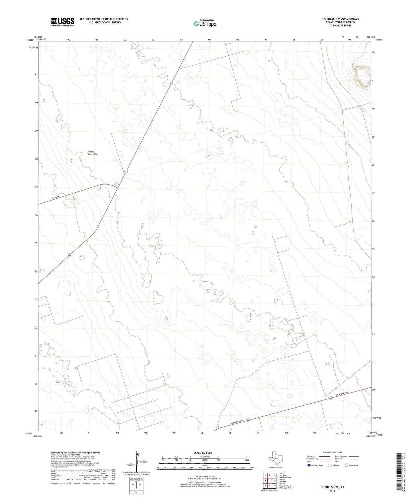 Notrees NW Texas US Topo Map Image