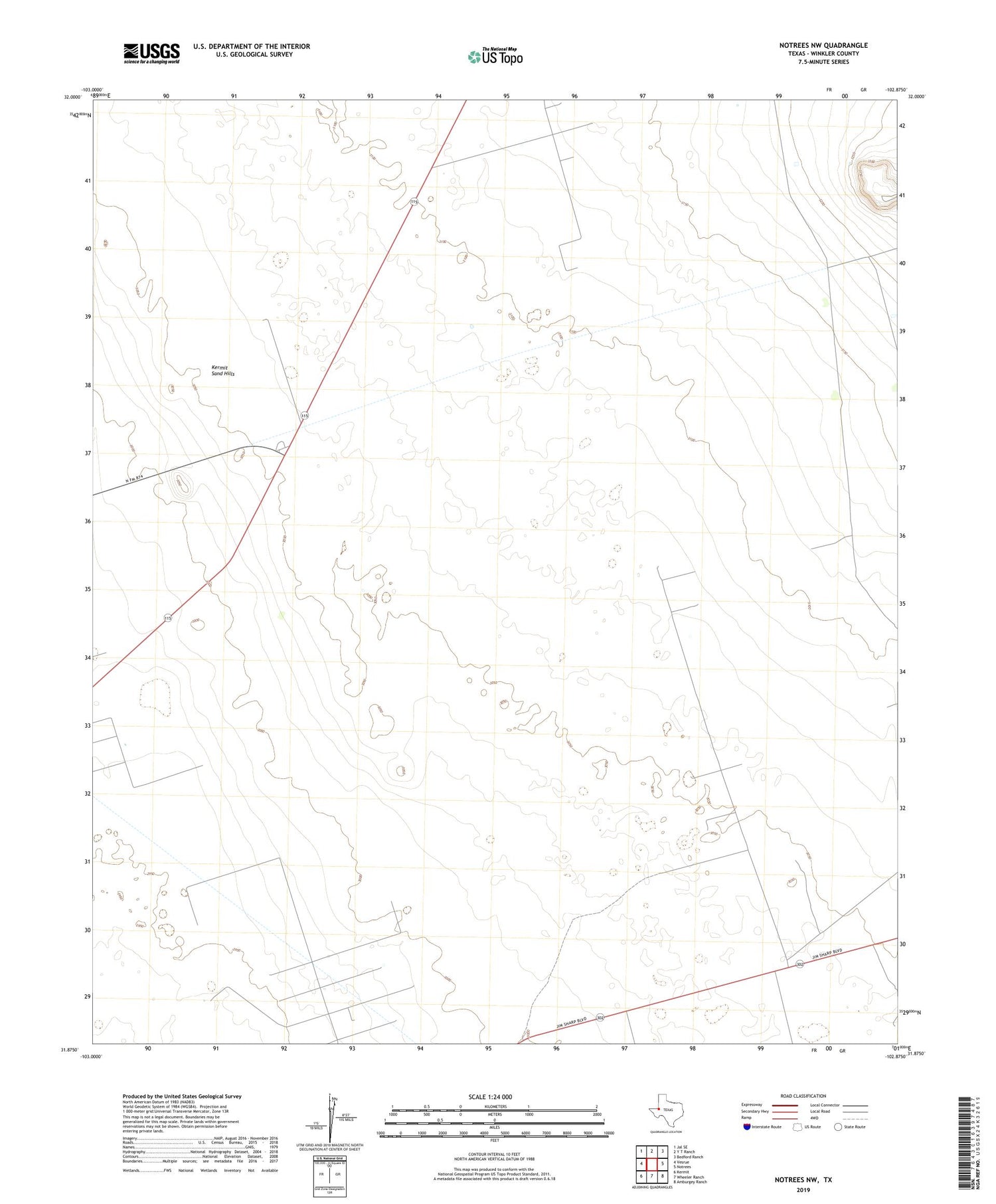 Notrees NW Texas US Topo Map Image