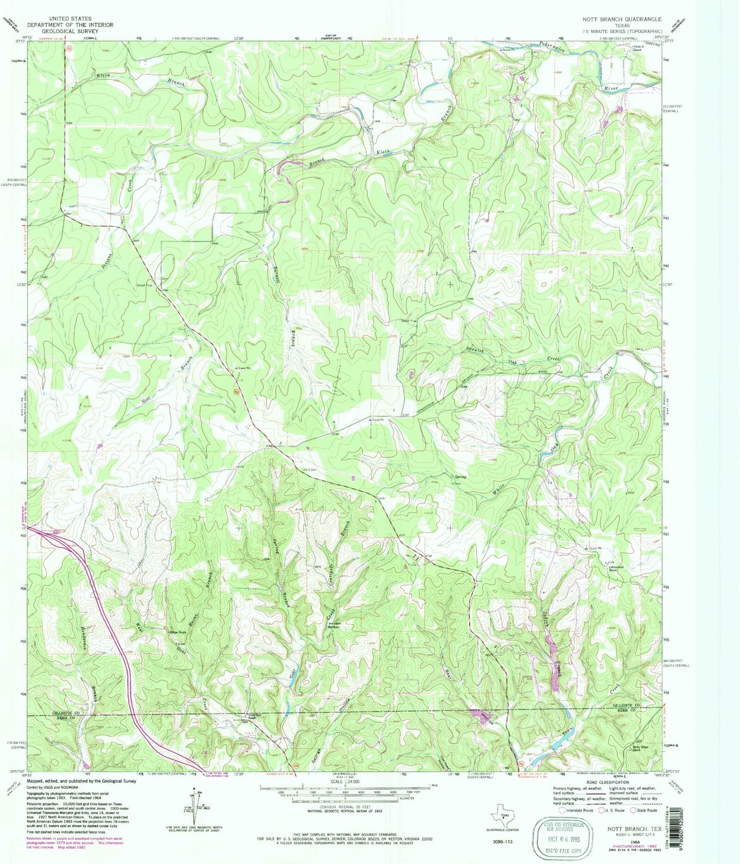 Classic USGS Nott Branch Texas 7.5'x7.5' Topo Map Image