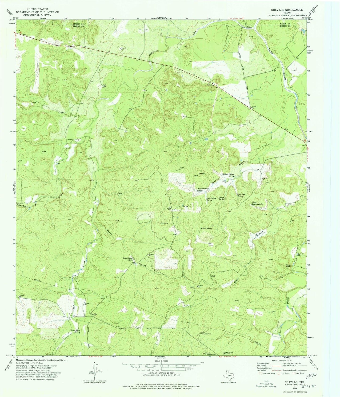 Classic USGS Noxville Texas 7.5'x7.5' Topo Map Image