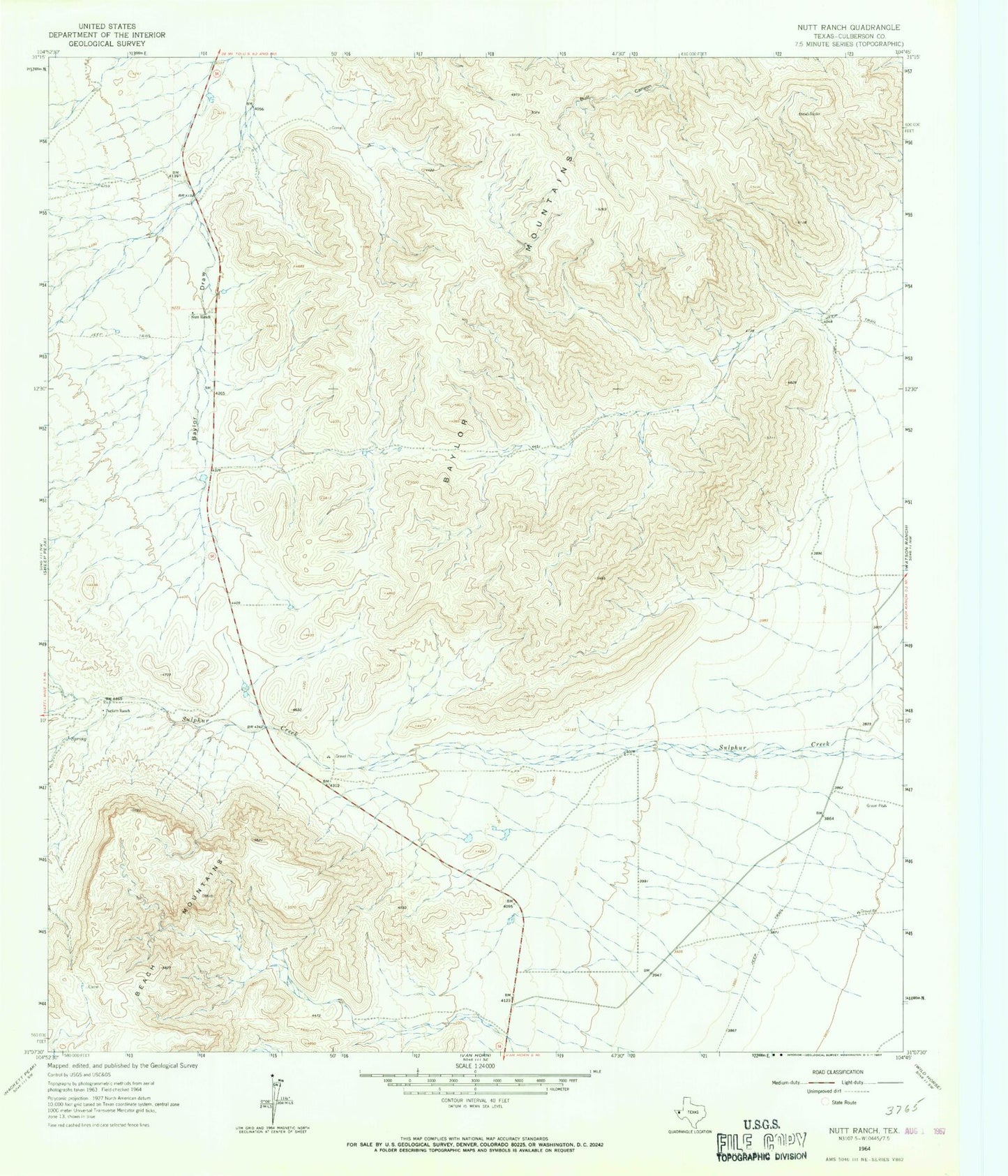 Classic USGS Nutt Ranch Texas 7.5'x7.5' Topo Map Image
