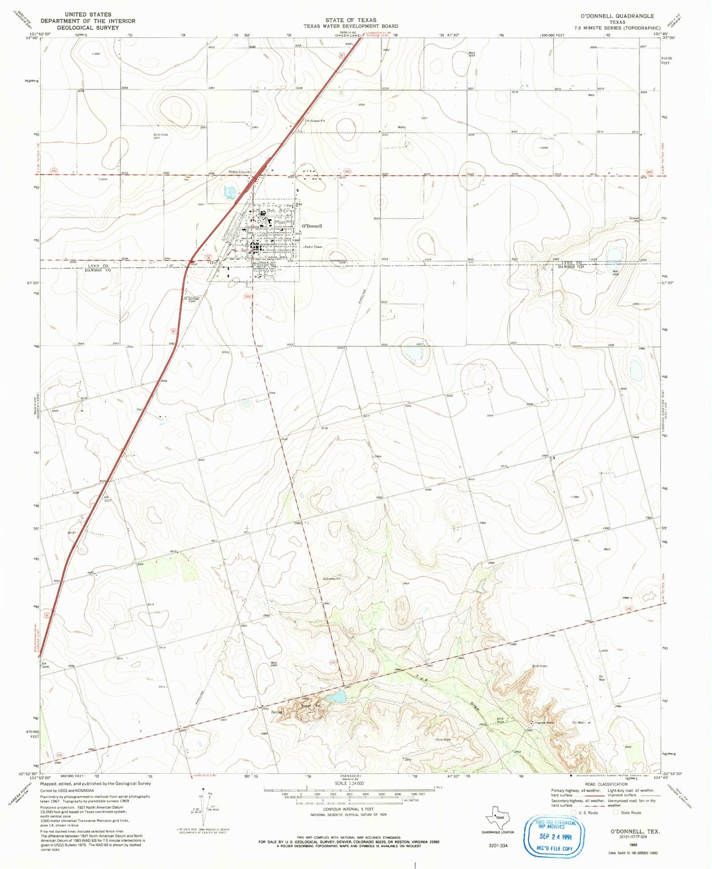 Classic USGS O'Donnell Texas 7.5'x7.5' Topo Map Image
