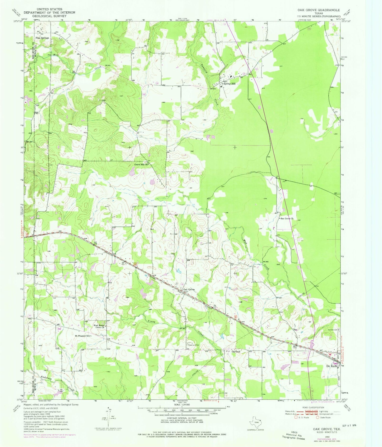 Classic USGS Oak Grove Texas 7.5'x7.5' Topo Map Image