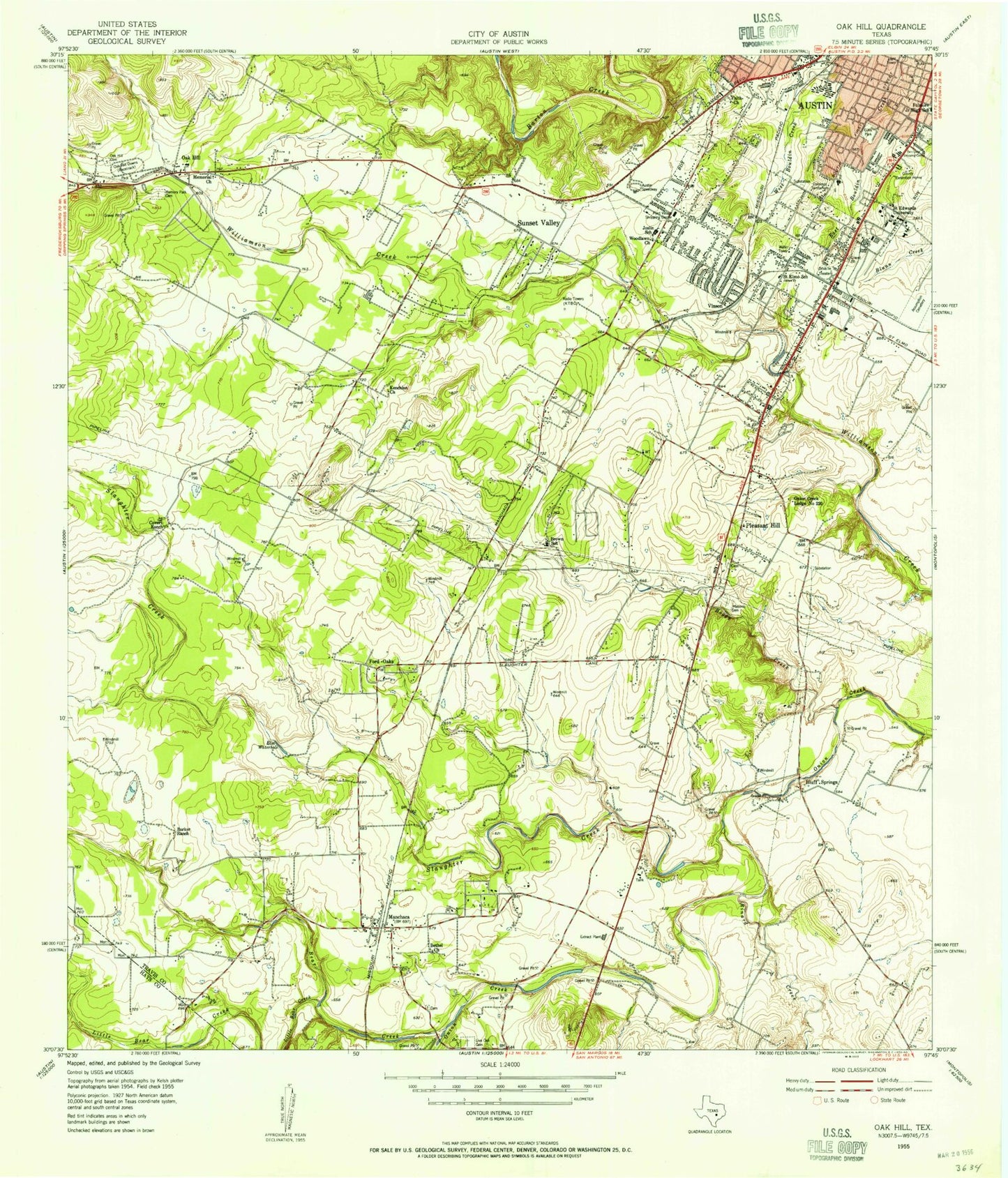 Classic USGS Oak Hill Texas 7.5'x7.5' Topo Map Image