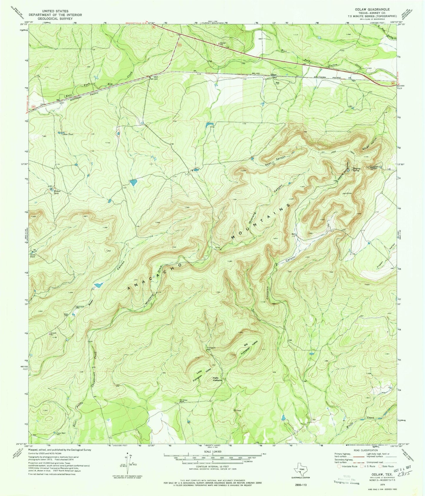 Classic USGS Odlaw Texas 7.5'x7.5' Topo Map Image