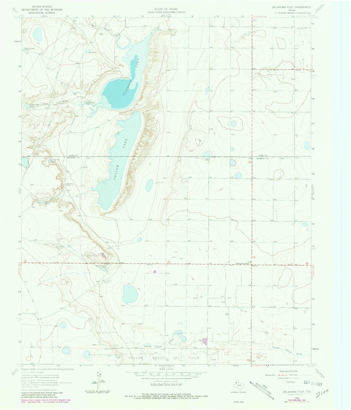 Classic USGS Oklahoma Flat Texas 7.5'x7.5' Topo Map Image