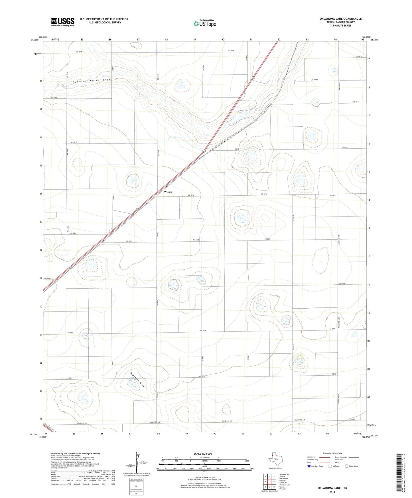 Oklahoma Lane Texas US Topo Map Image