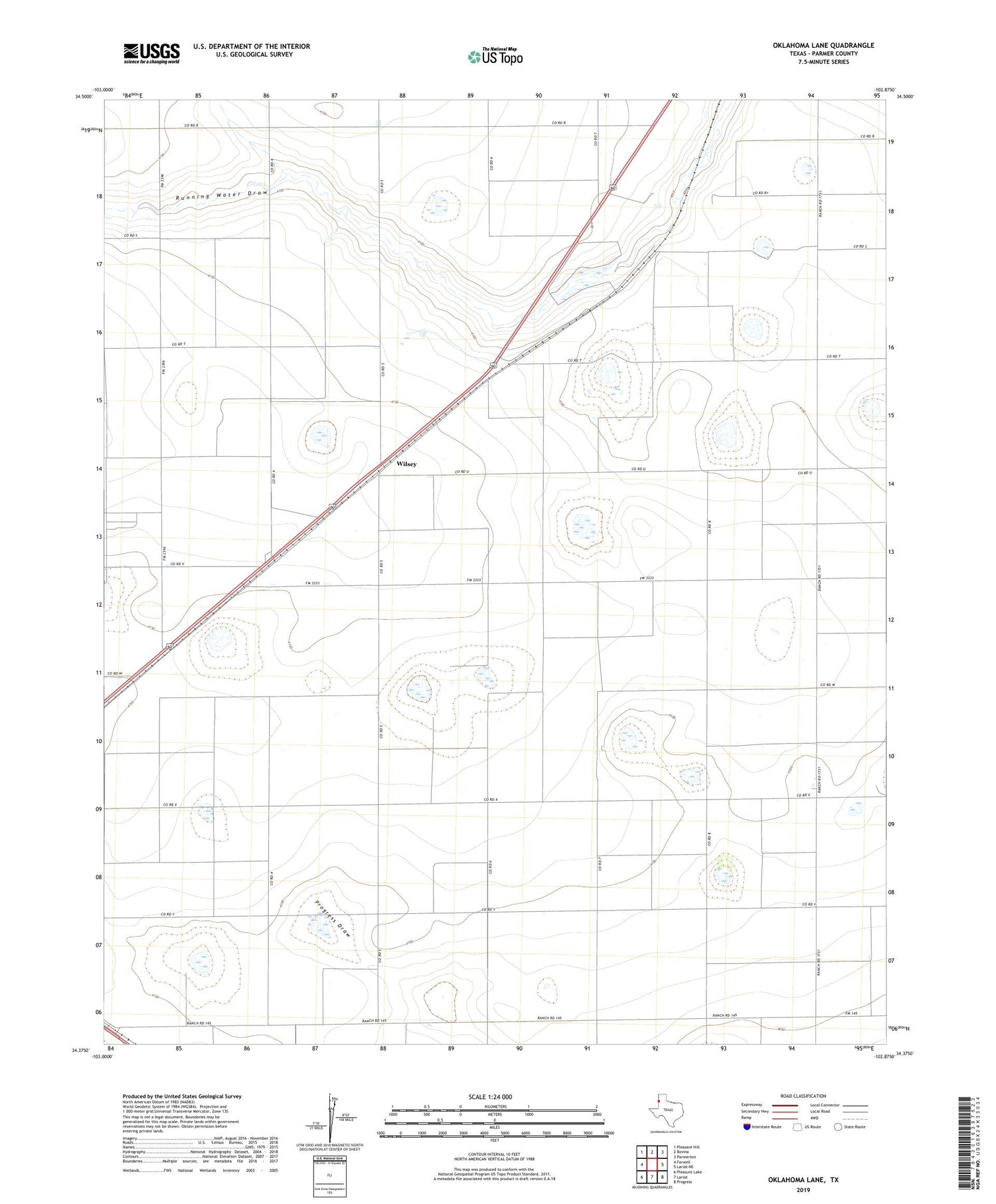 Oklahoma Lane Texas US Topo Map Image
