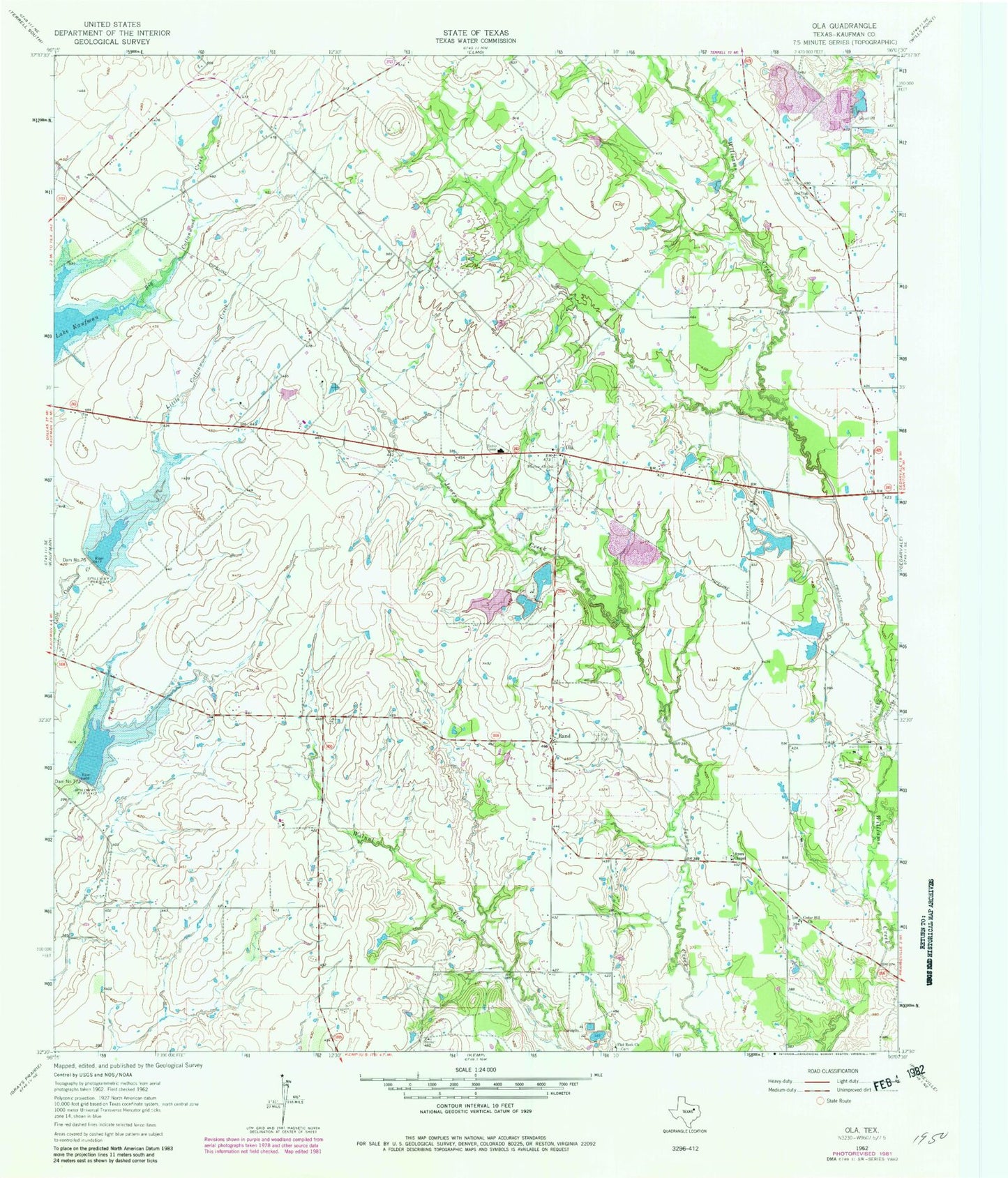 Classic USGS Ola Texas 7.5'x7.5' Topo Map Image