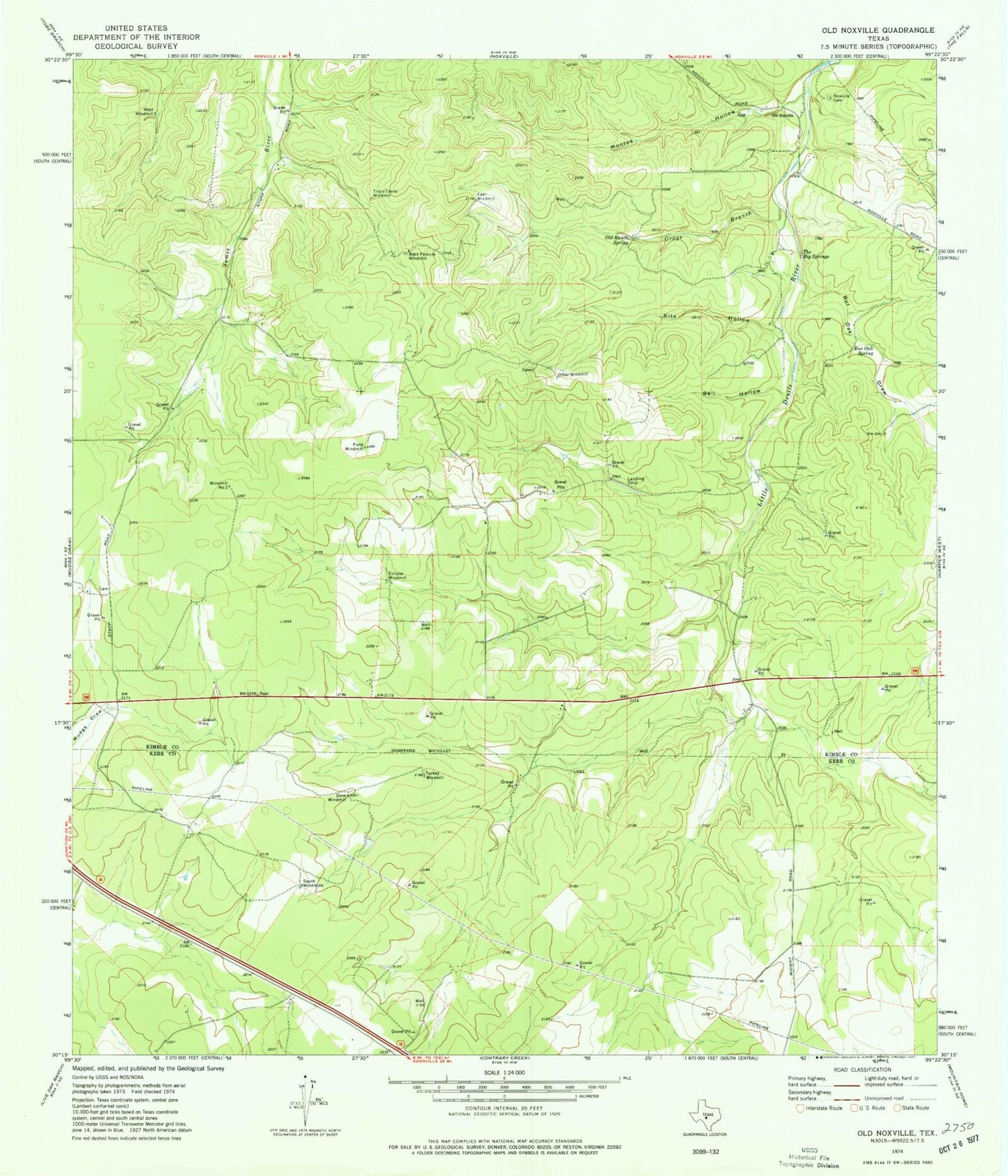 Classic USGS Old Noxville Texas 7.5'x7.5' Topo Map Image