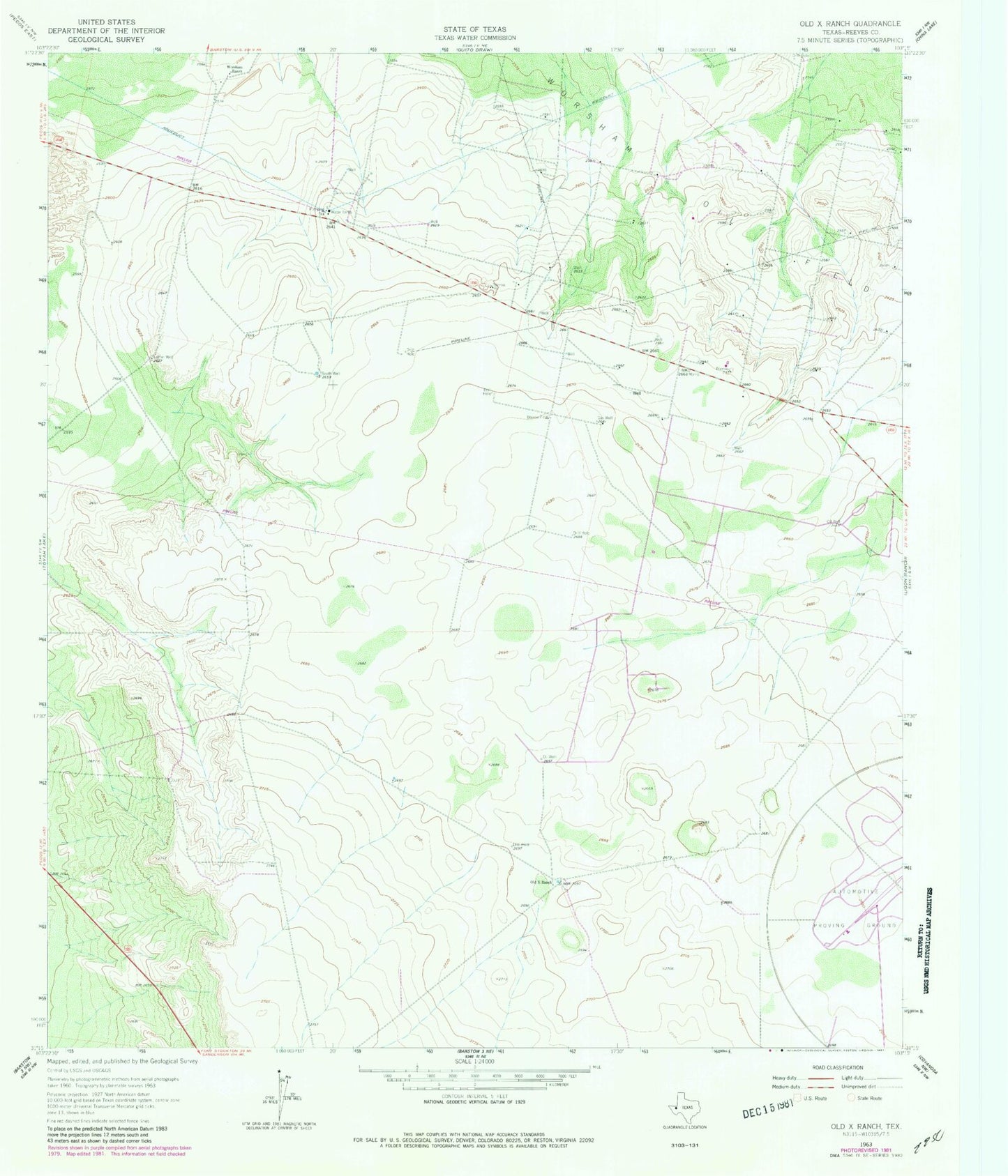 Classic USGS Old X Ranch Texas 7.5'x7.5' Topo Map Image