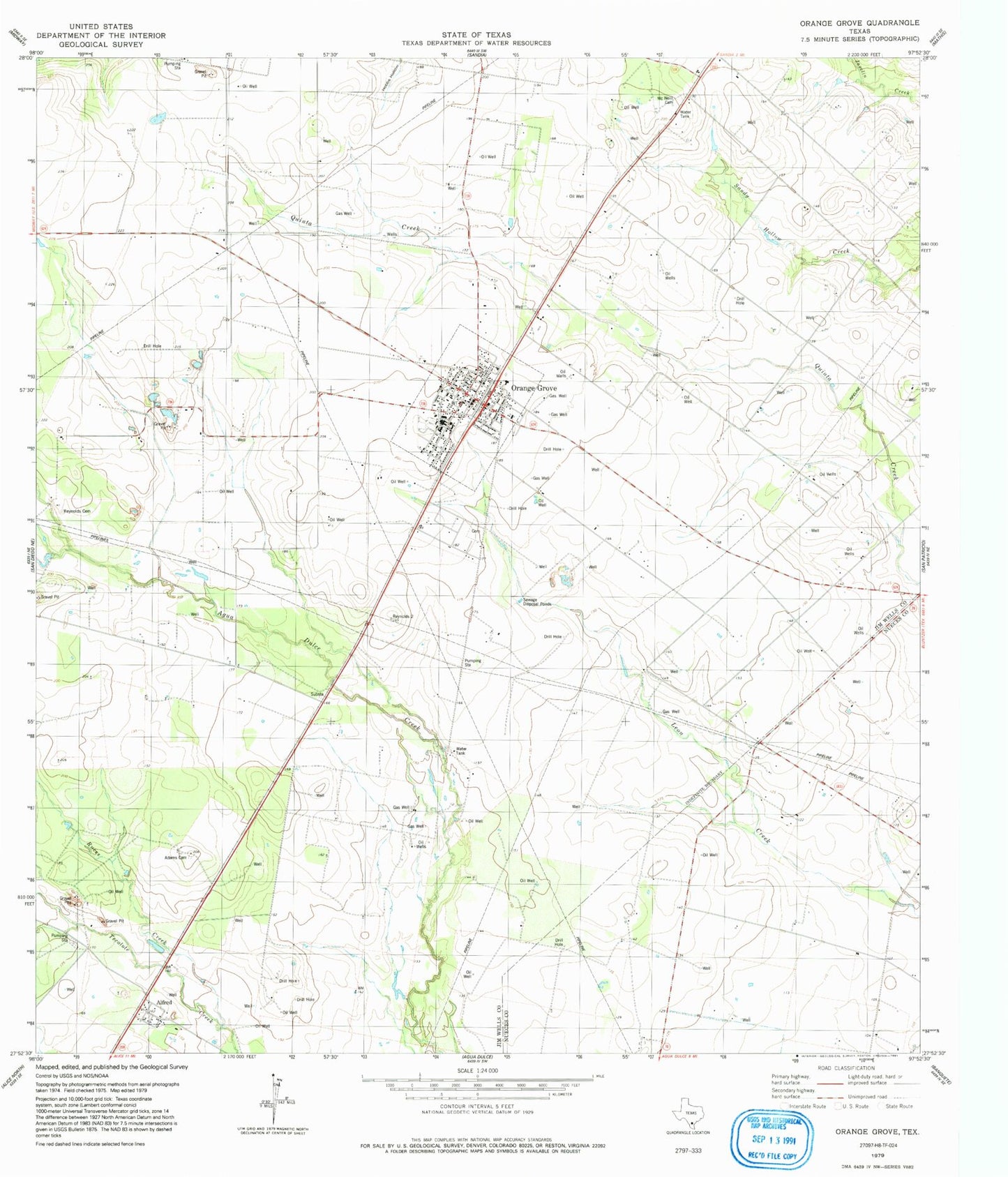 Classic USGS Orange Grove Texas 7.5'x7.5' Topo Map Image