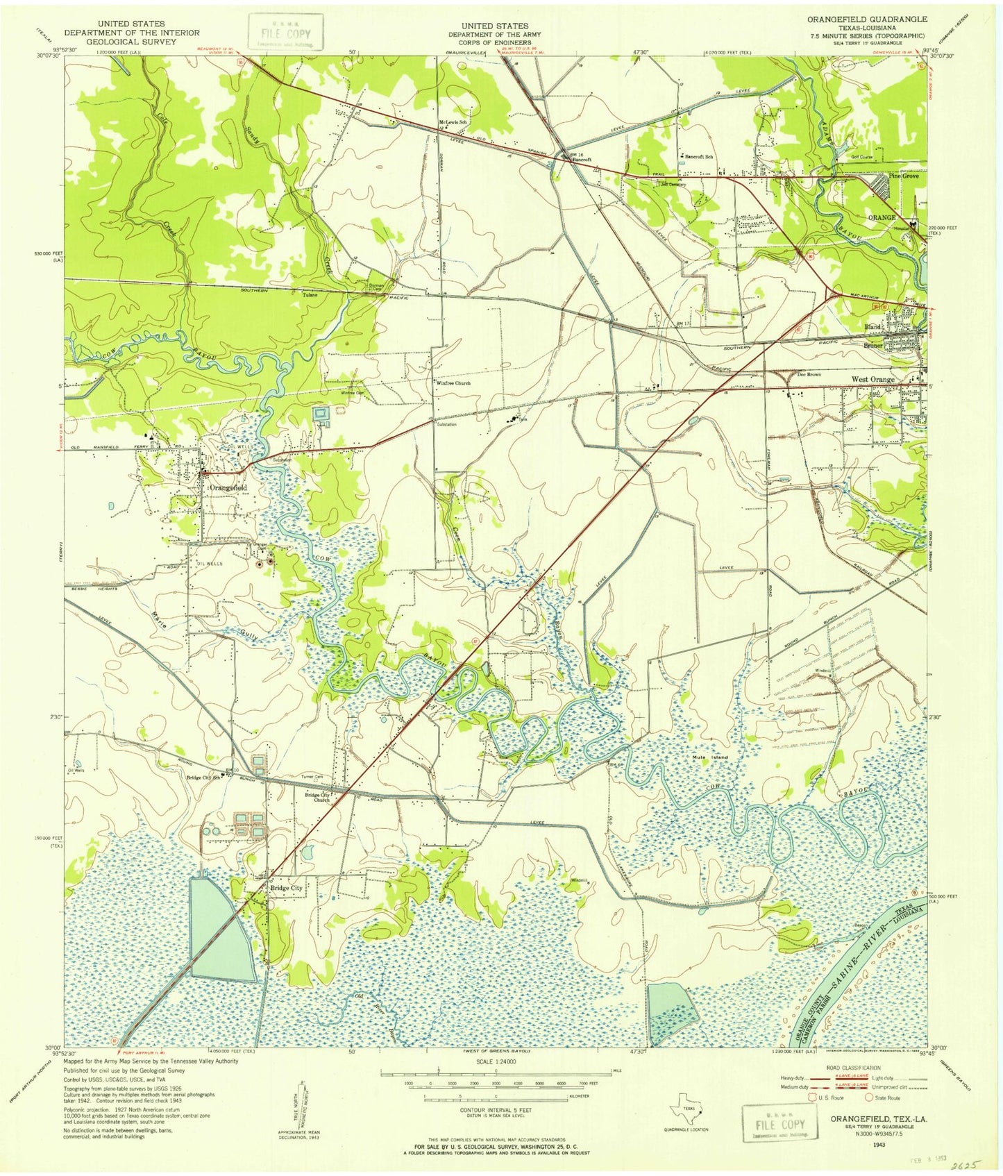 Classic USGS Orangefield Texas 7.5'x7.5' Topo Map Image